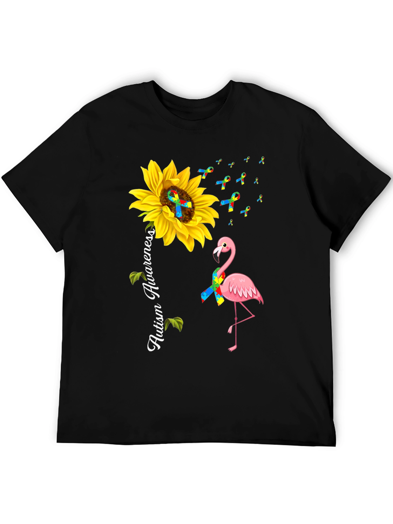 Autism Awareness Sunflower Flamingo T-Shirt