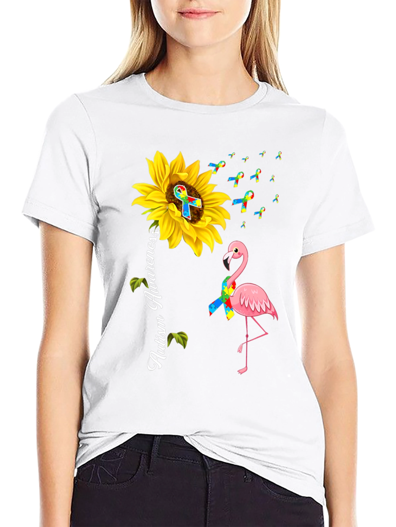 Autism Awareness Sunflower Flamingo T-Shirt