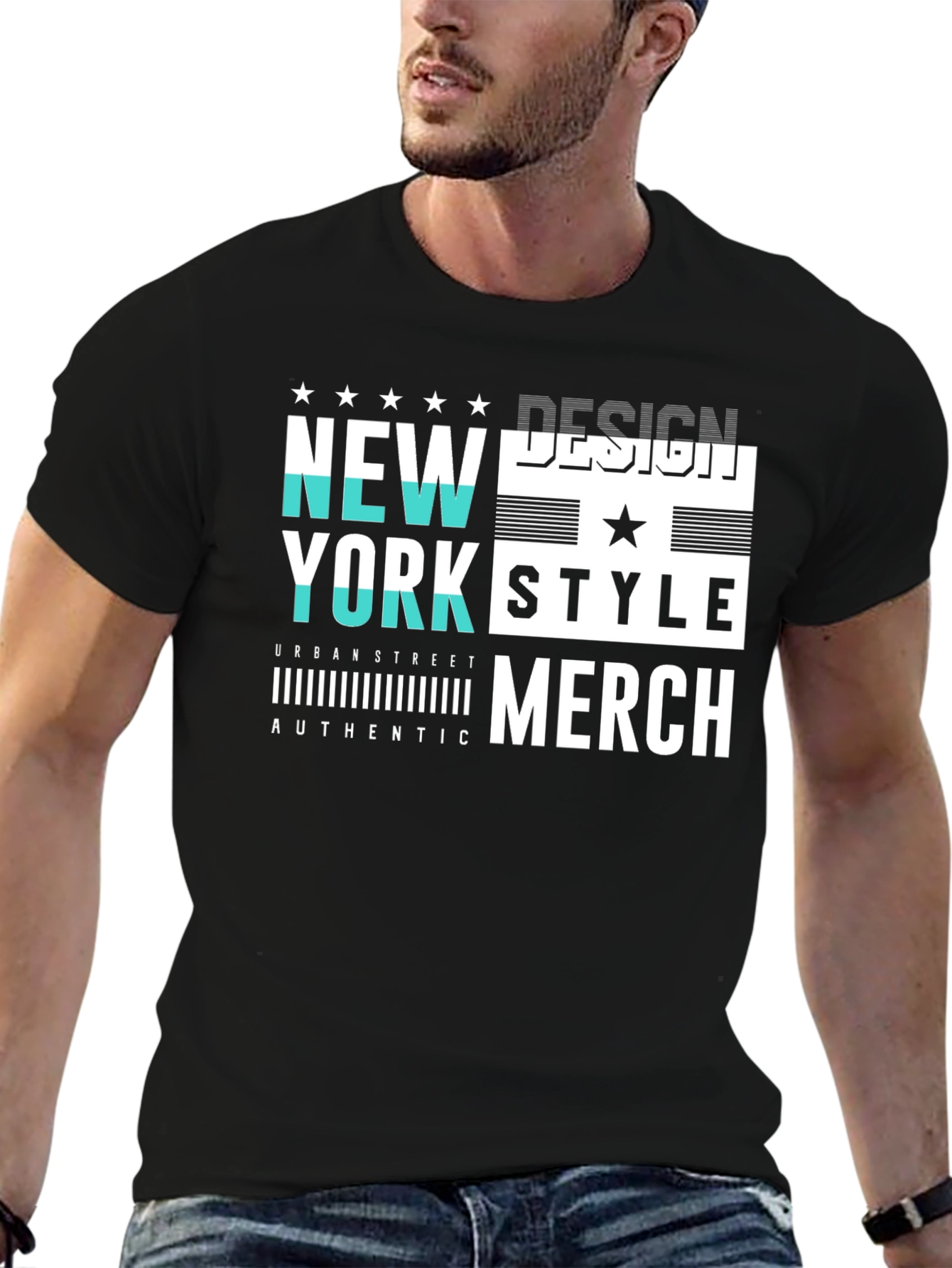 New York Style Graphic Print Black T-Shirt