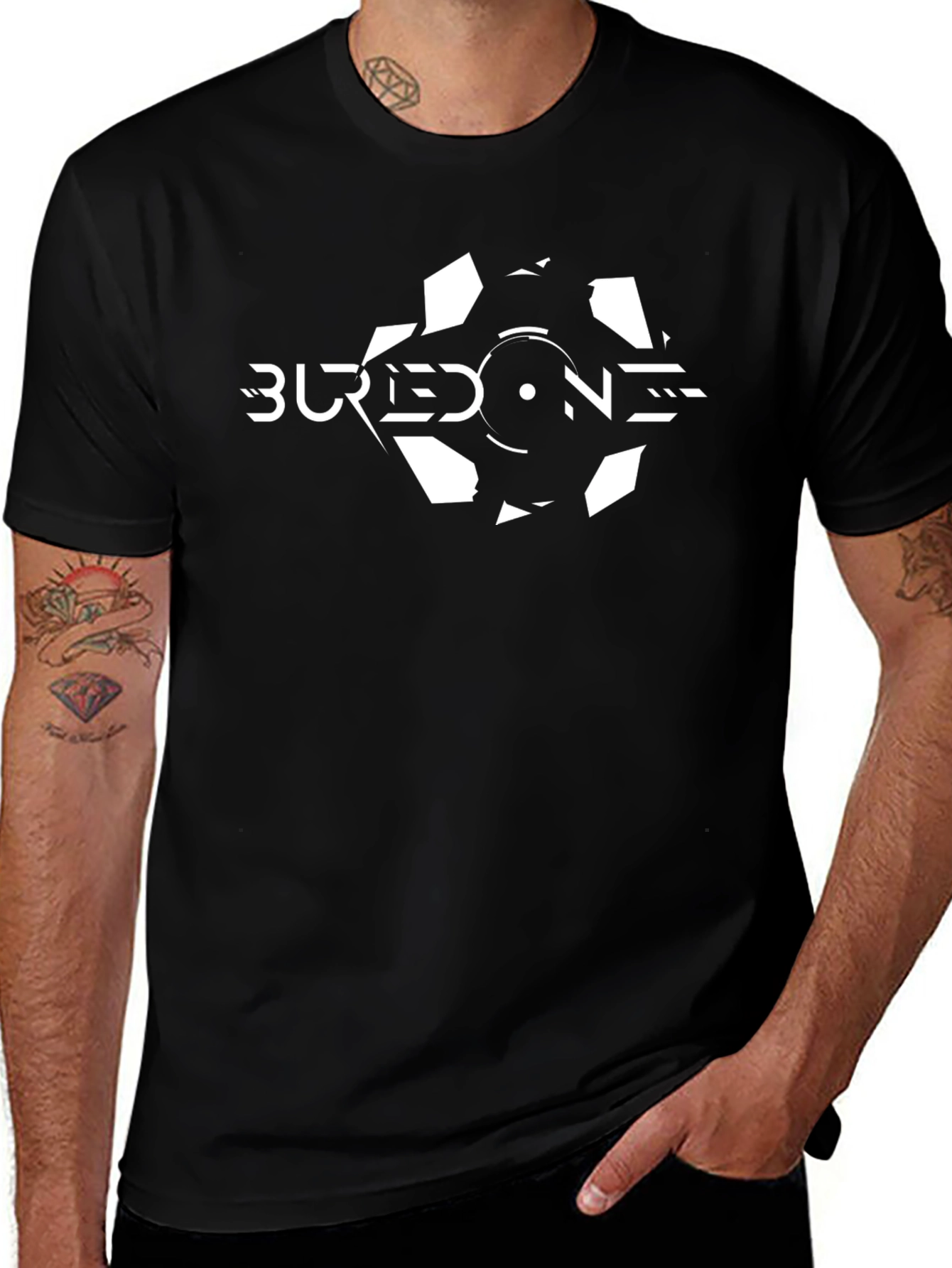 BUREDONE Black Graphic Tee - Modern Style