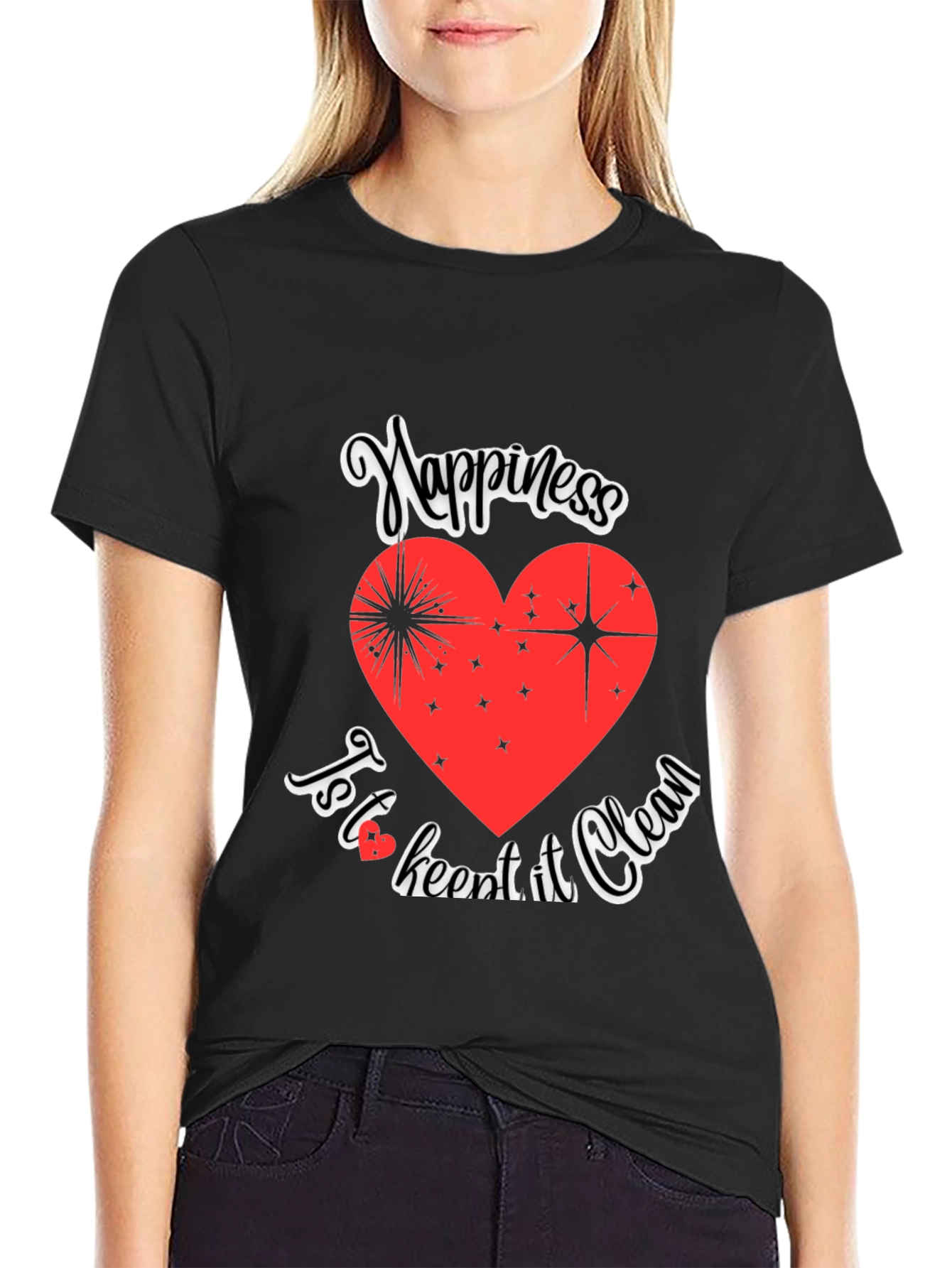Happiness Clean Heart Black Graphic Tee