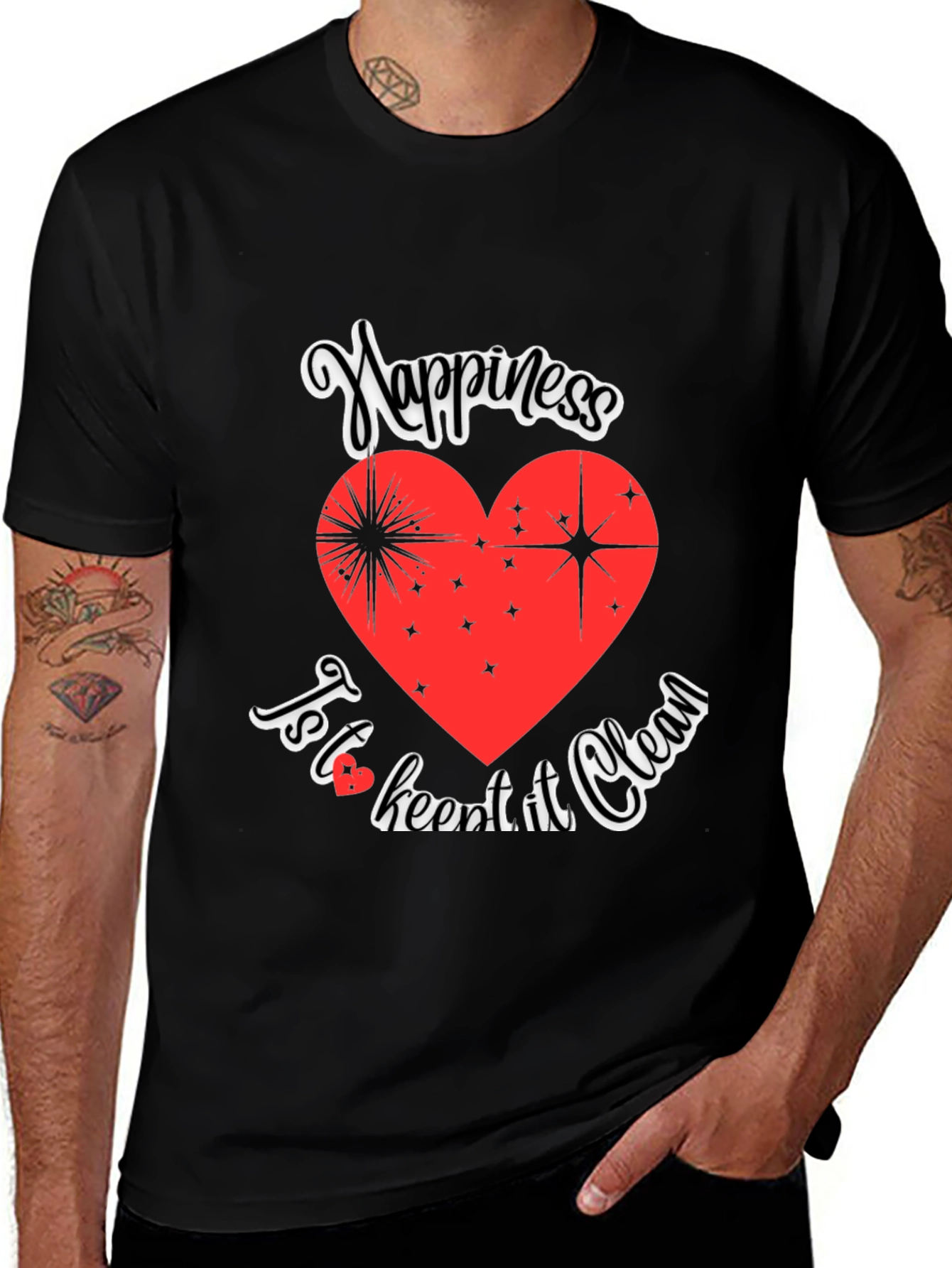 Happiness Clean Heart Black Graphic Tee