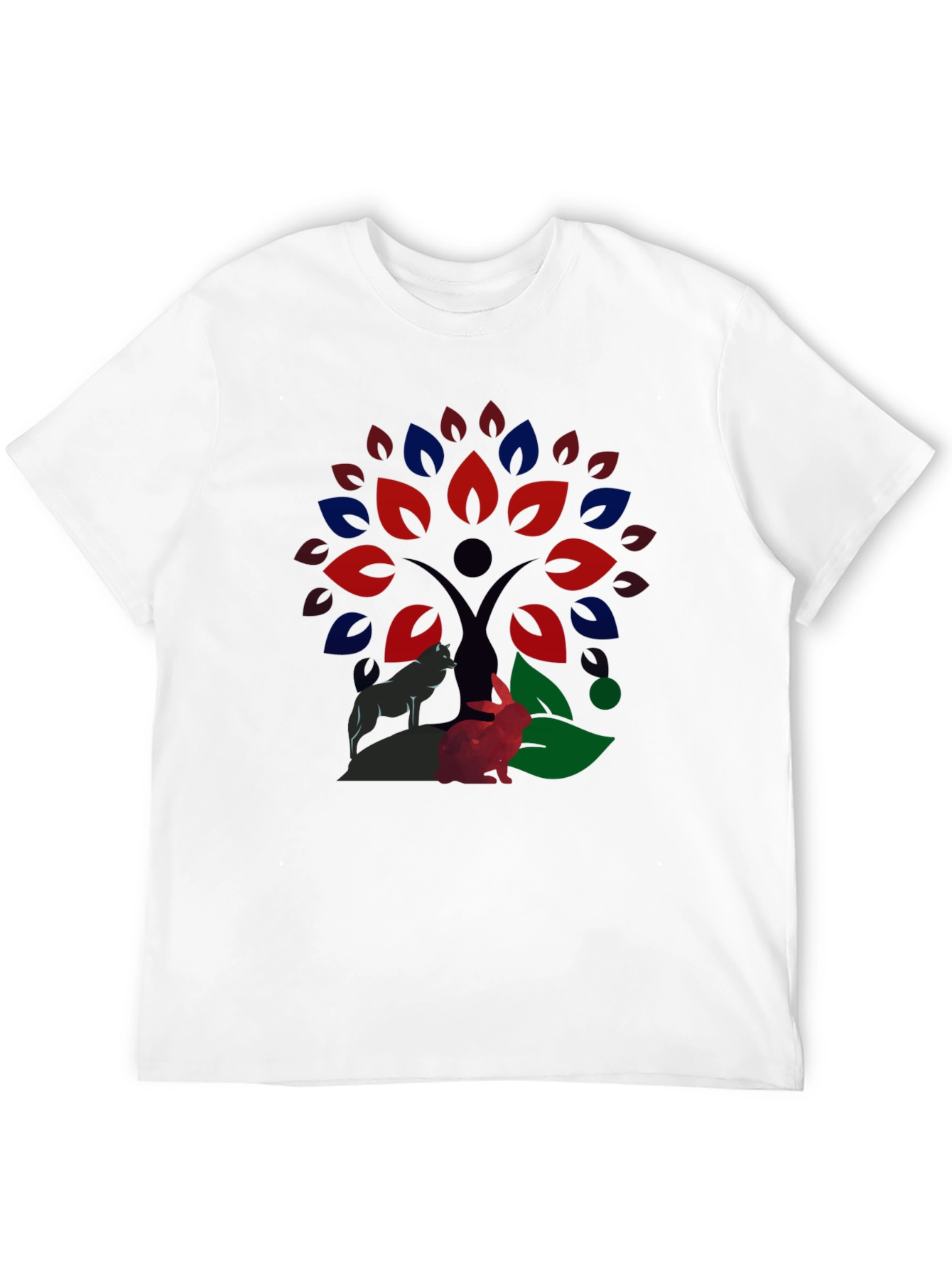 Nature Wolf & Rabbit Tree Print T-Shirt