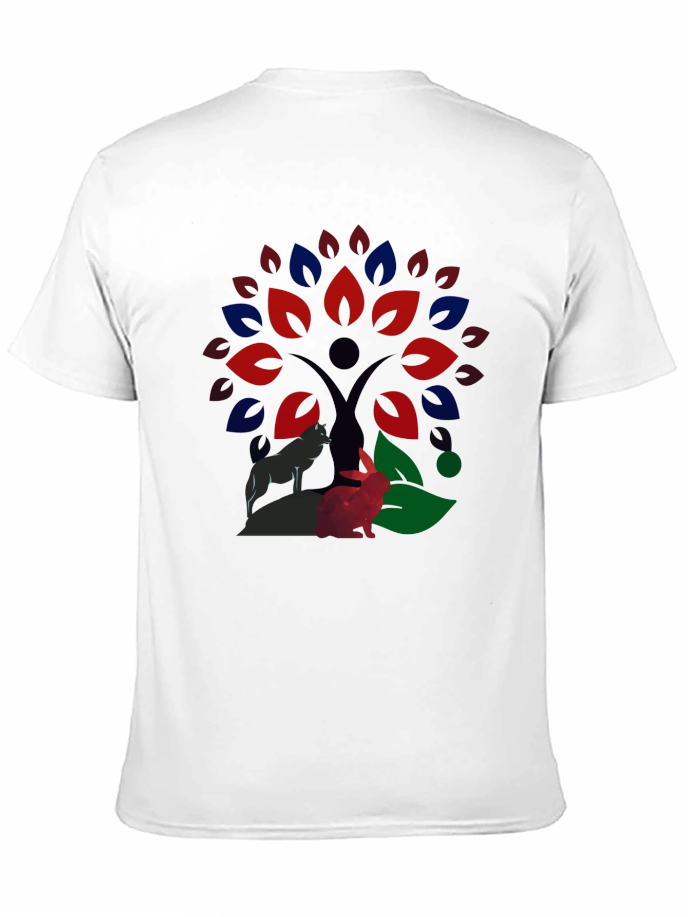 Nature Wolf & Rabbit Tree Print T-Shirt