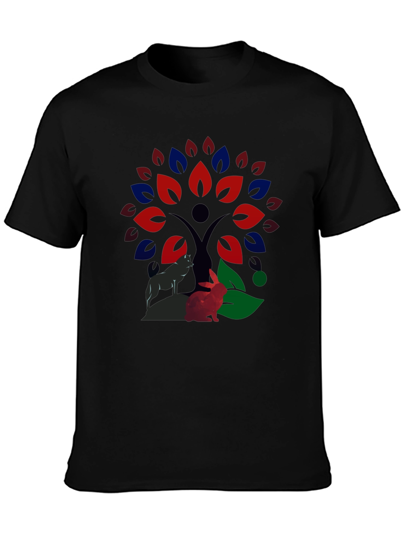Nature Wolf & Rabbit Tree Print T-Shirt