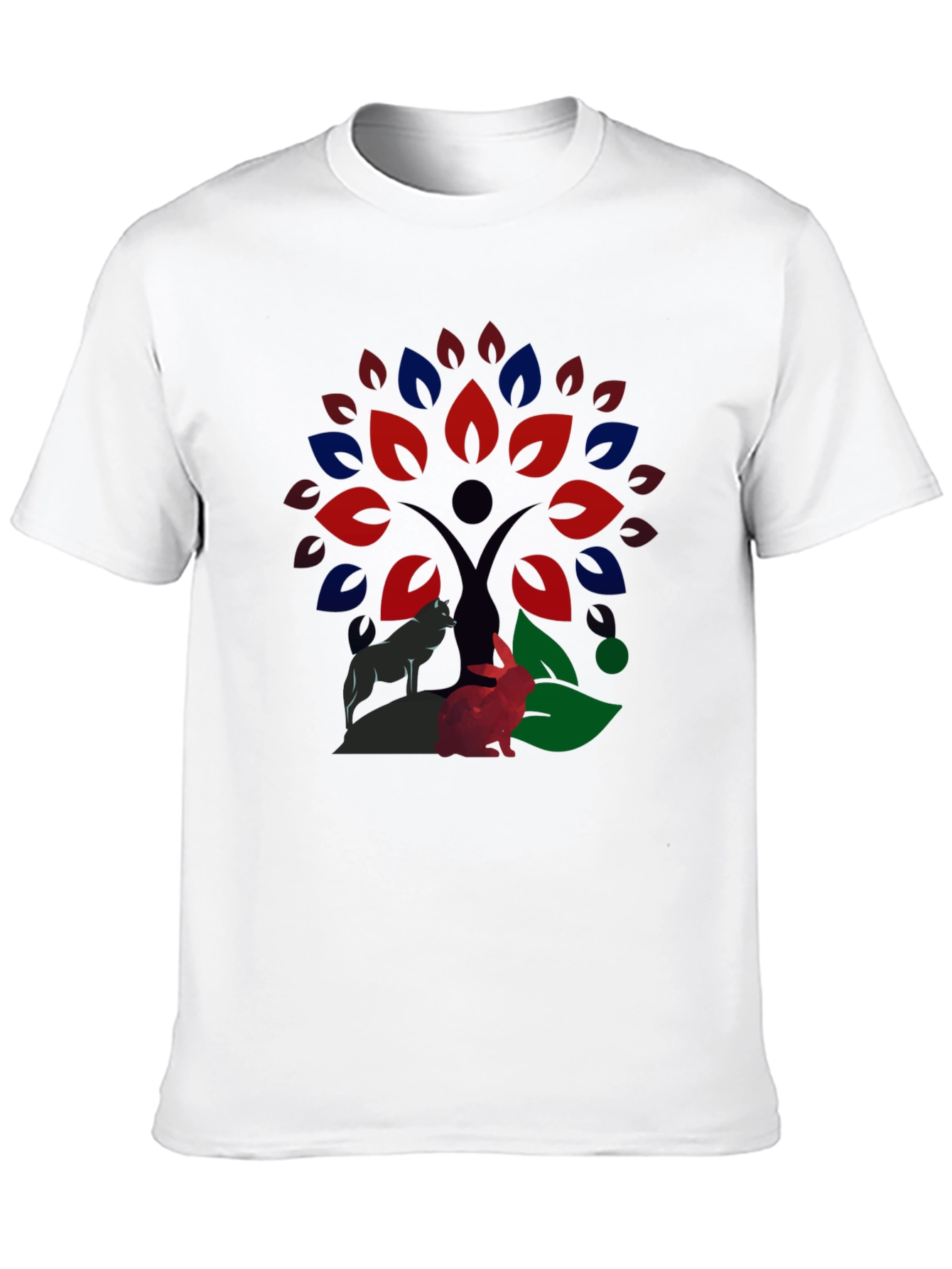 Nature Wolf & Rabbit Tree Print T-Shirt