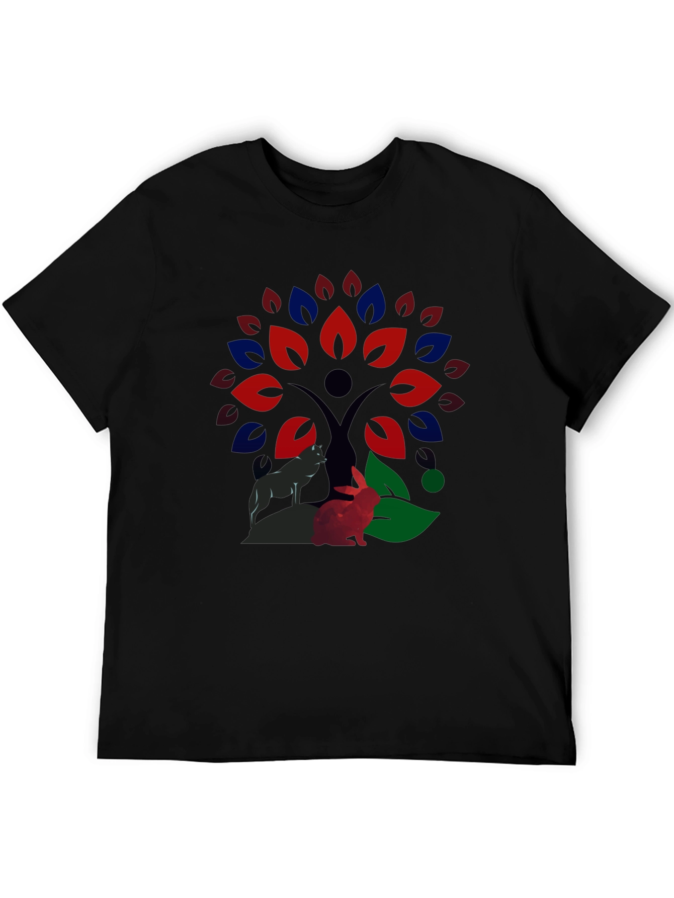Nature Wolf & Rabbit Tree Print T-Shirt