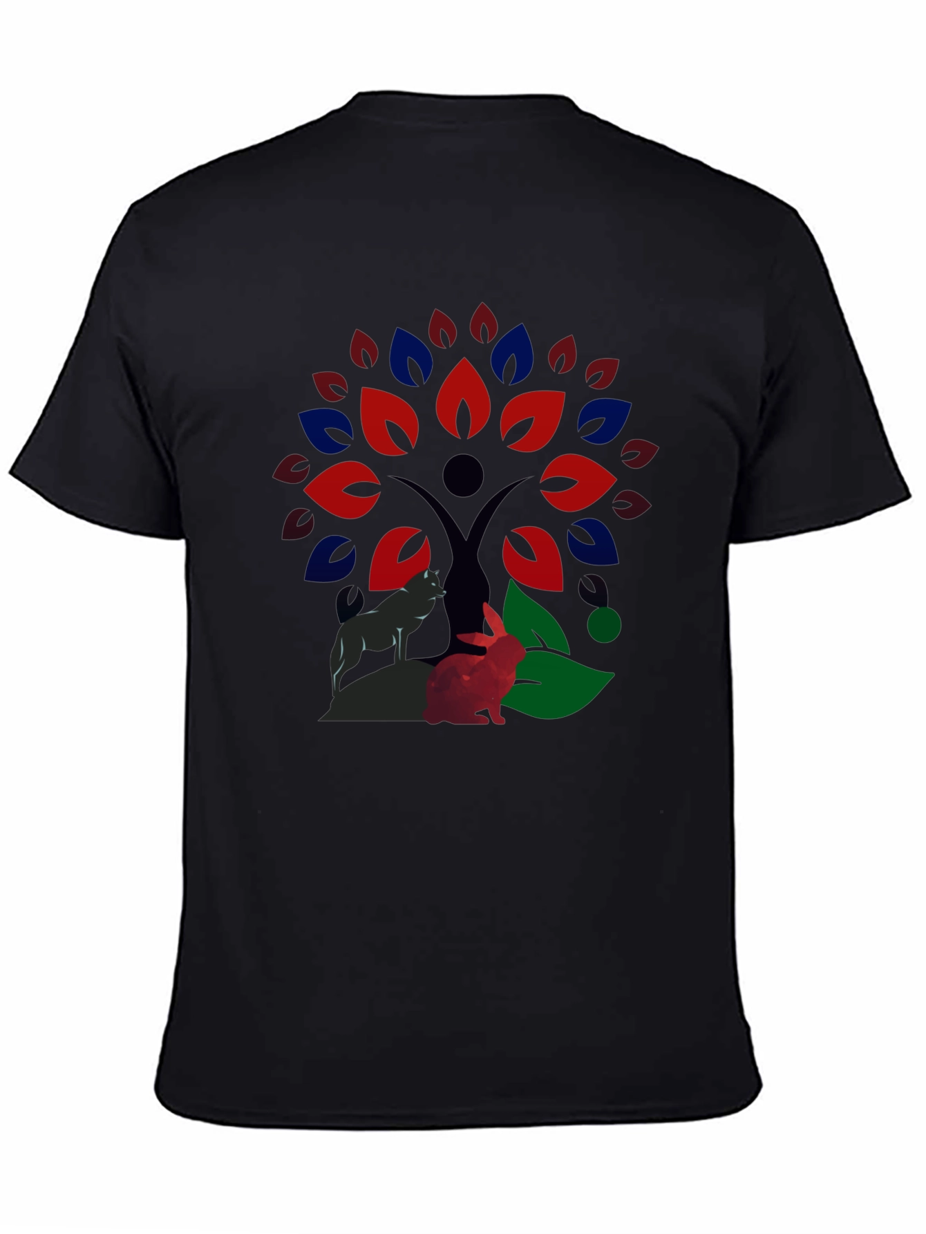 Nature Wolf & Rabbit Tree Print T-Shirt