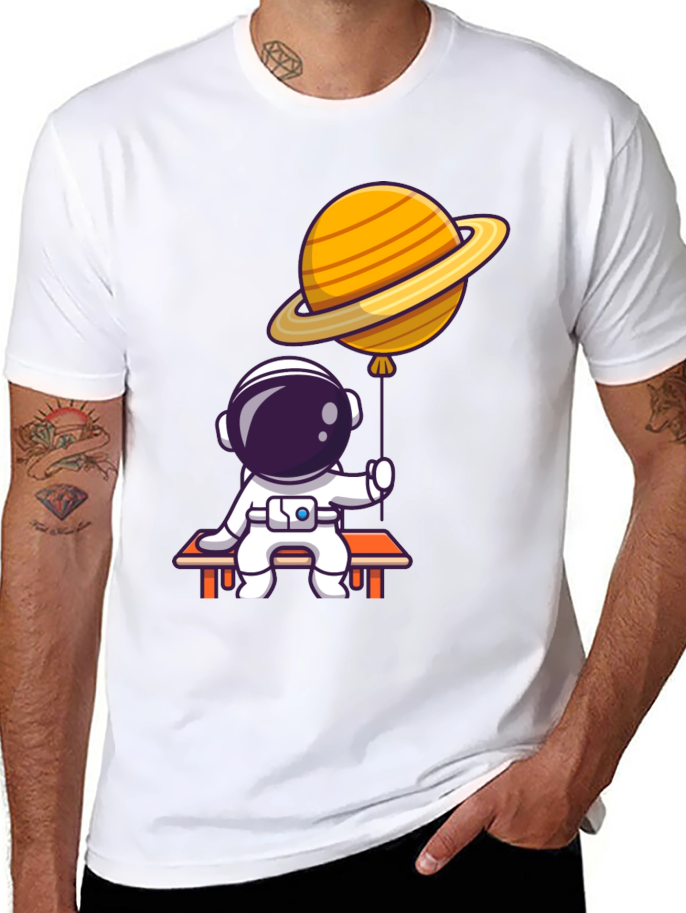 Astronaut & Planet Balloon Graphic T-Shirt