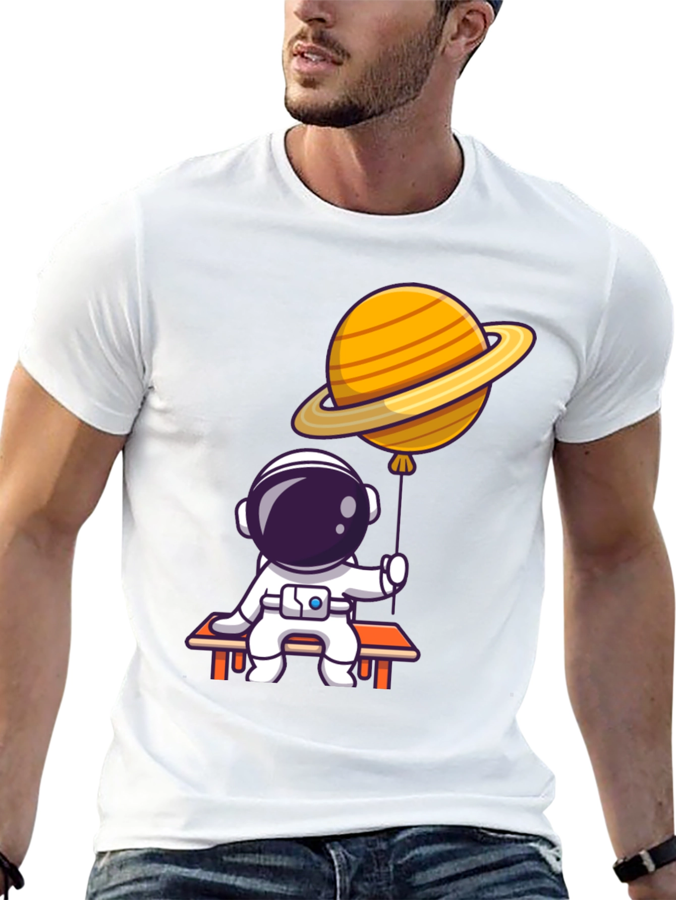 Astronaut & Planet Balloon Graphic T-Shirt