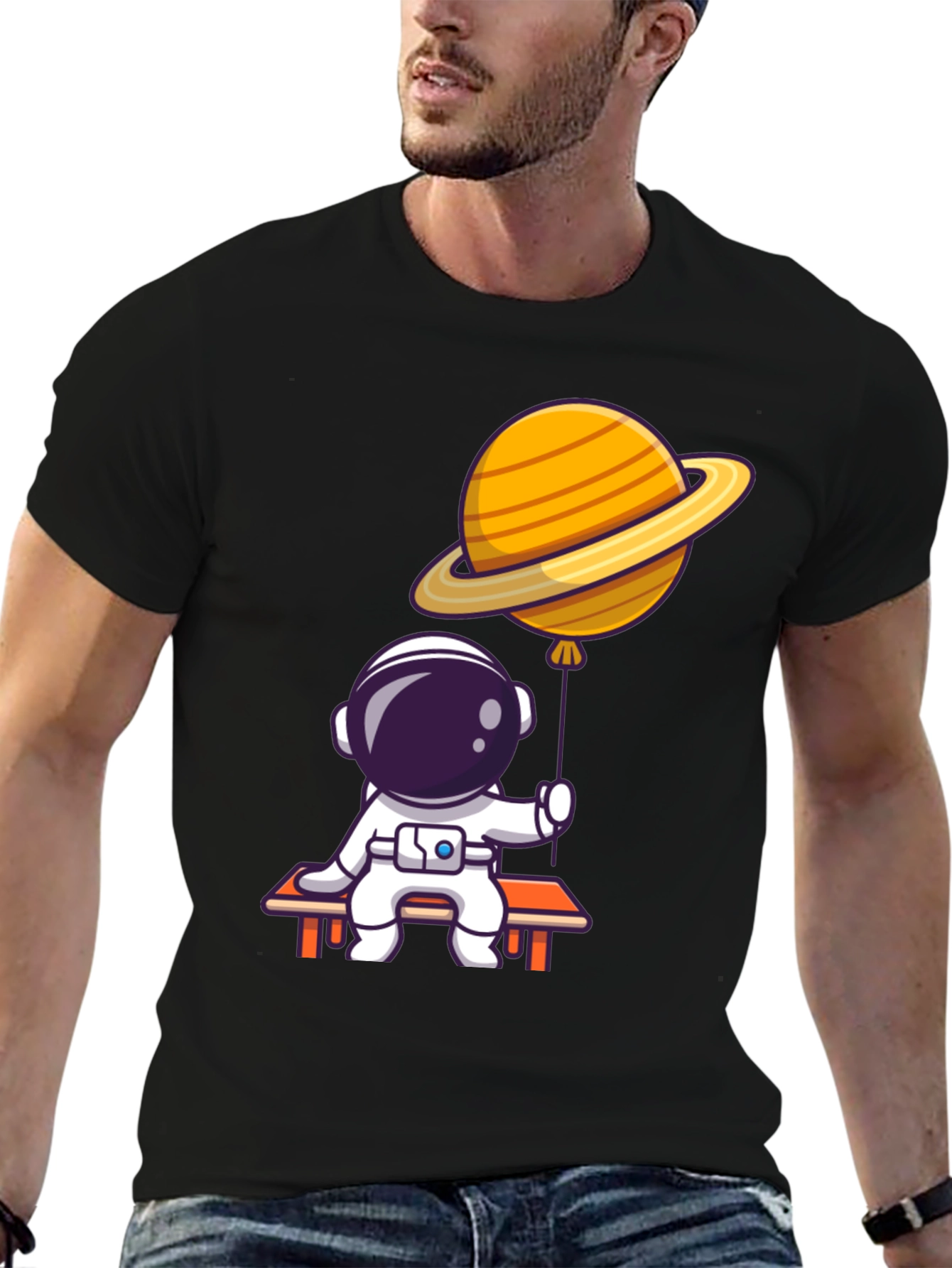 Astronaut & Planet Balloon Graphic T-Shirt