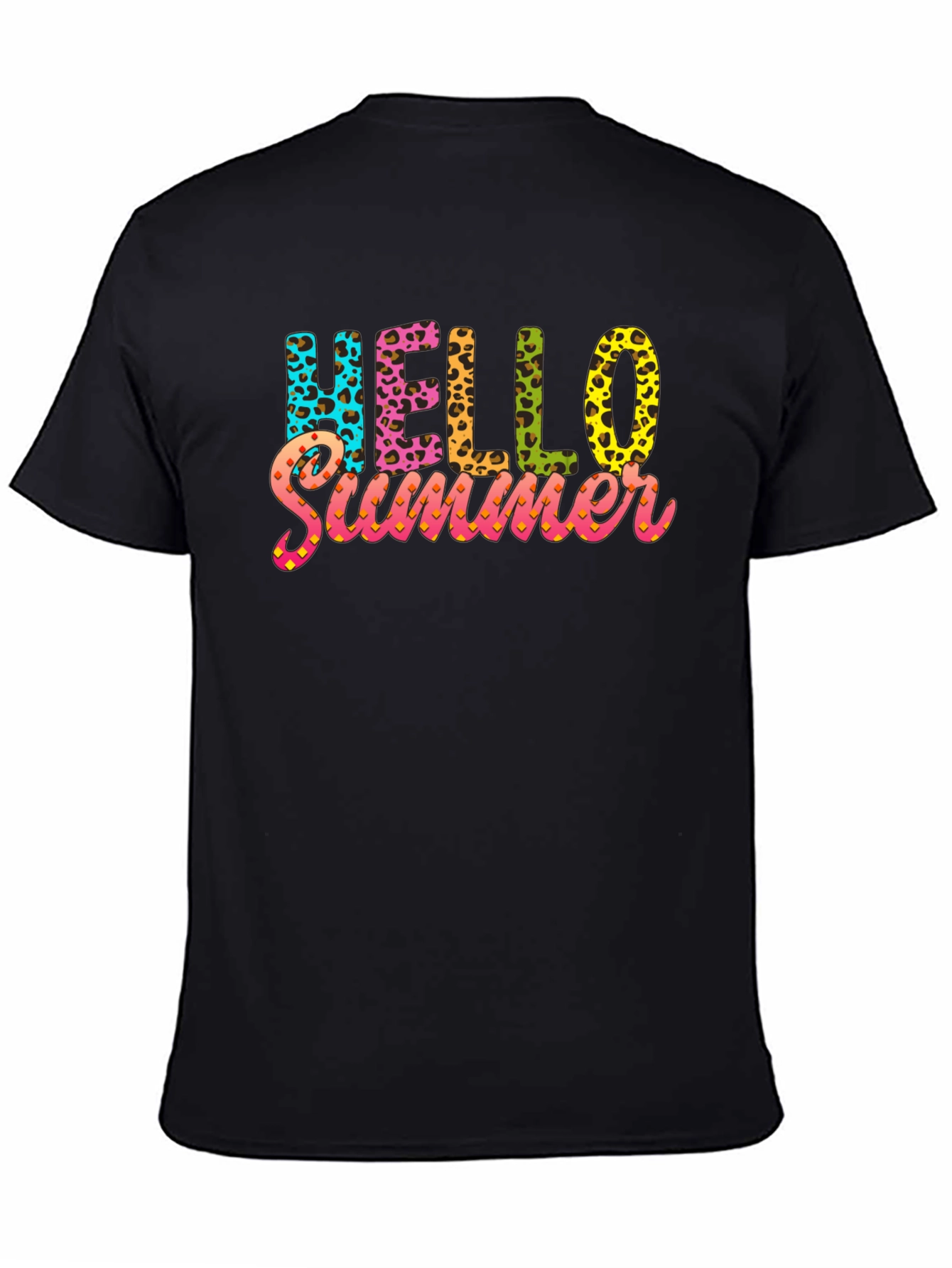 Hello Summer Leopard Print Black T-Shirt