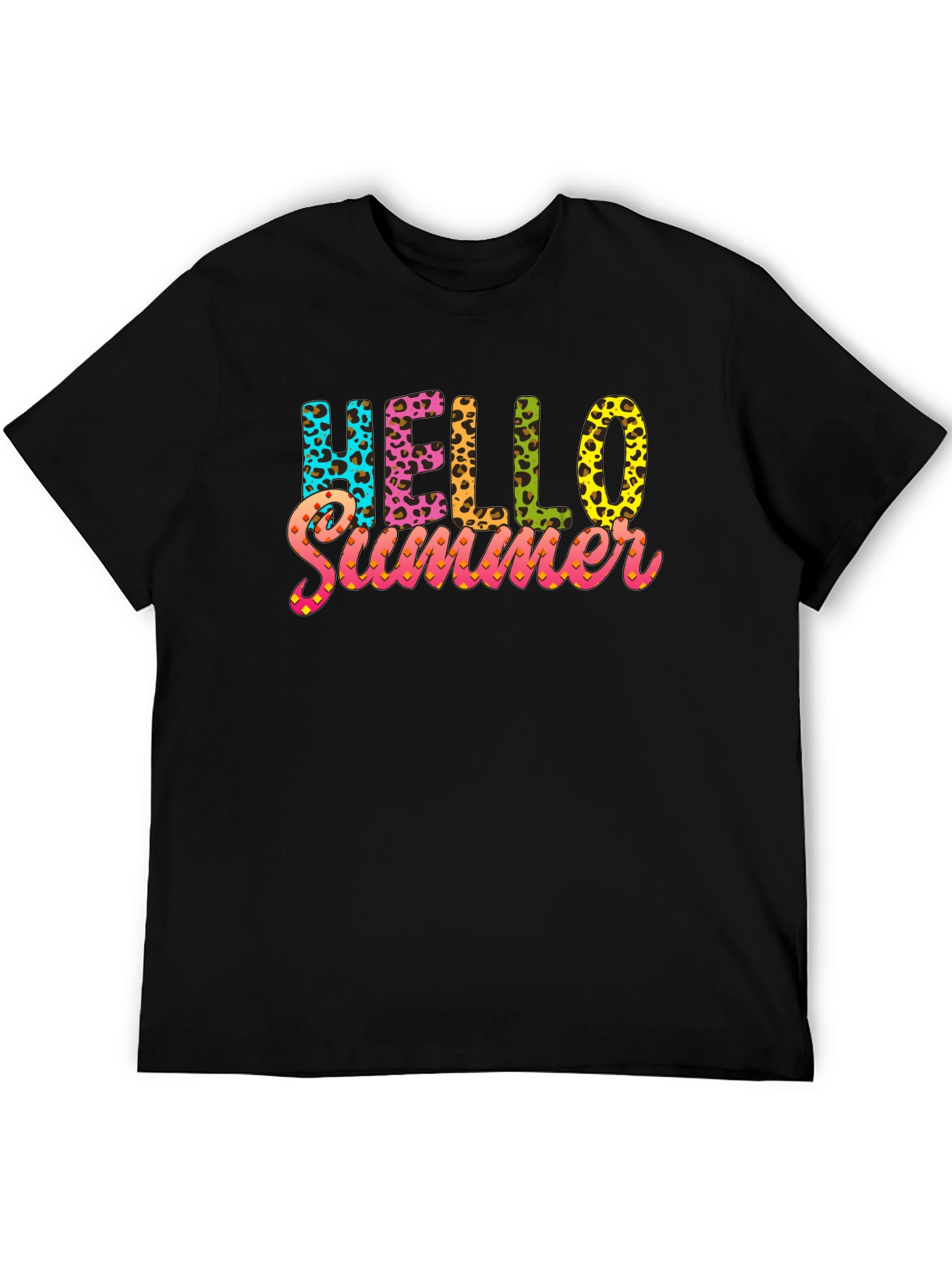 Hello Summer Leopard Print Black T-Shirt