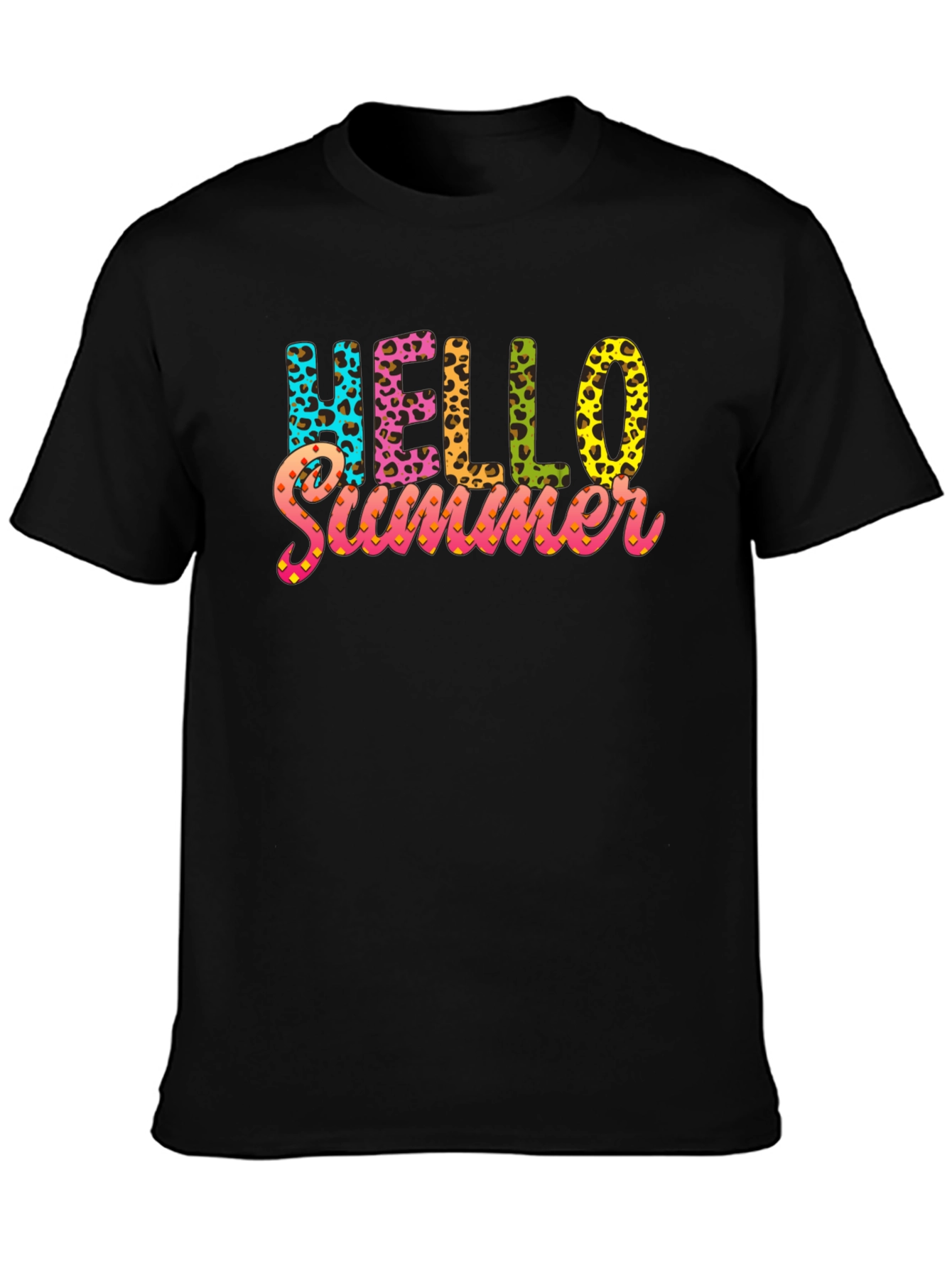 Hello Summer Leopard Print Black T-Shirt
