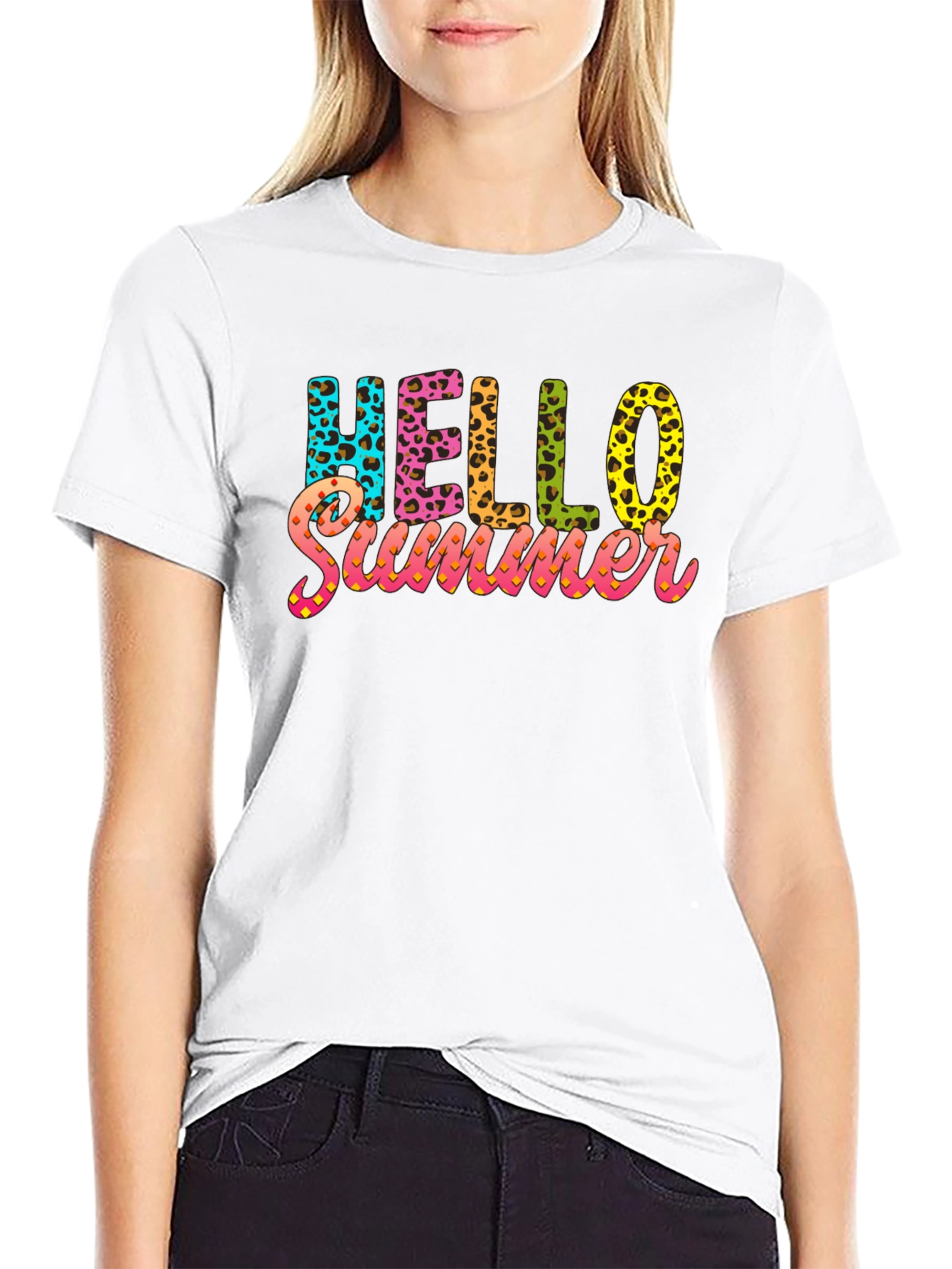 Hello Summer Leopard Print Black T-Shirt