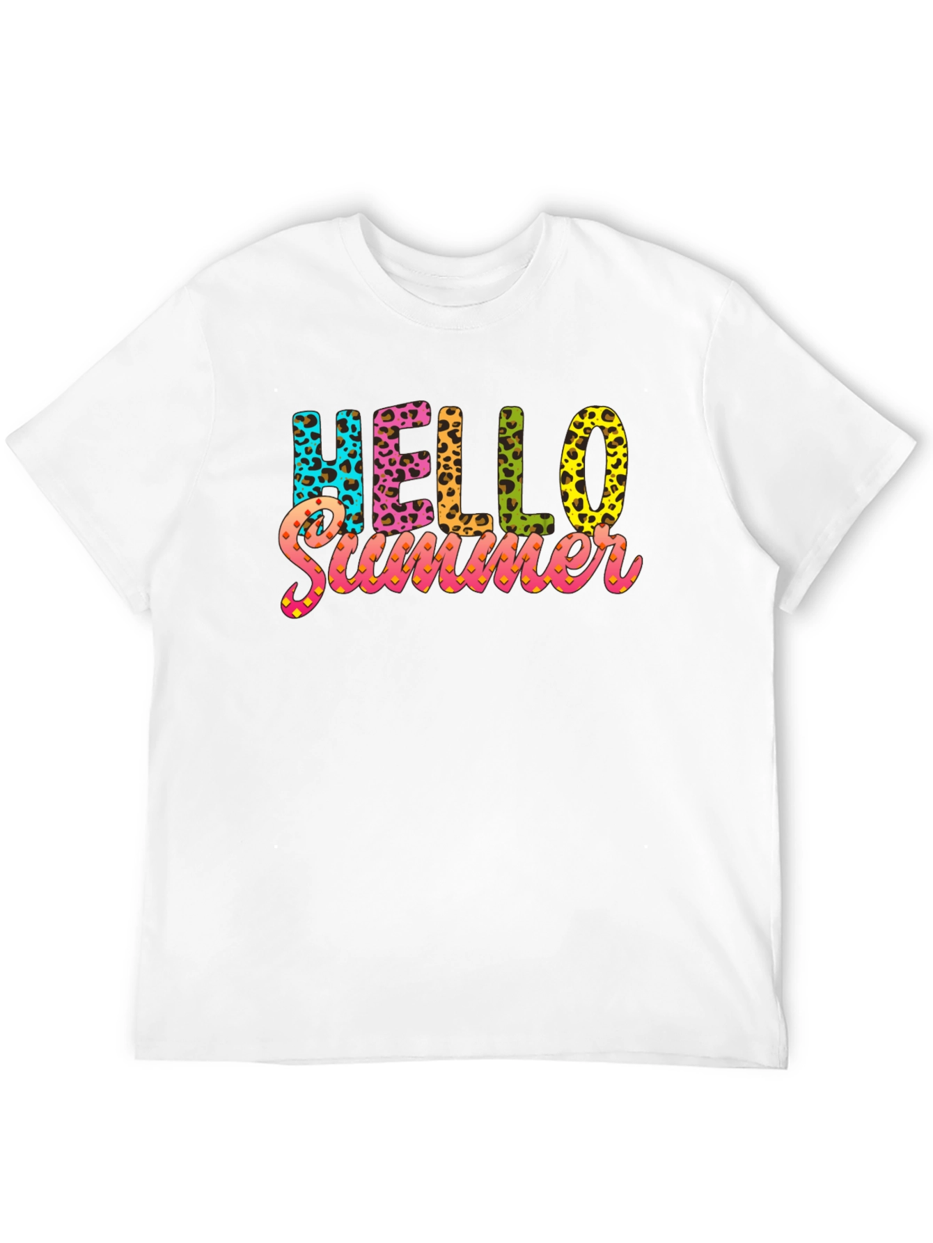 Hello Summer Leopard Print Black T-Shirt