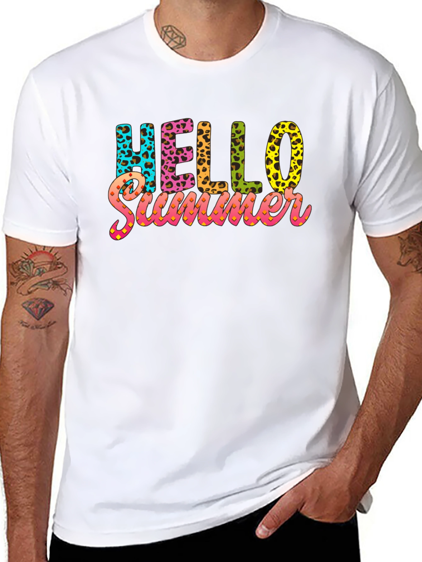Hello Summer Leopard Print Black T-Shirt