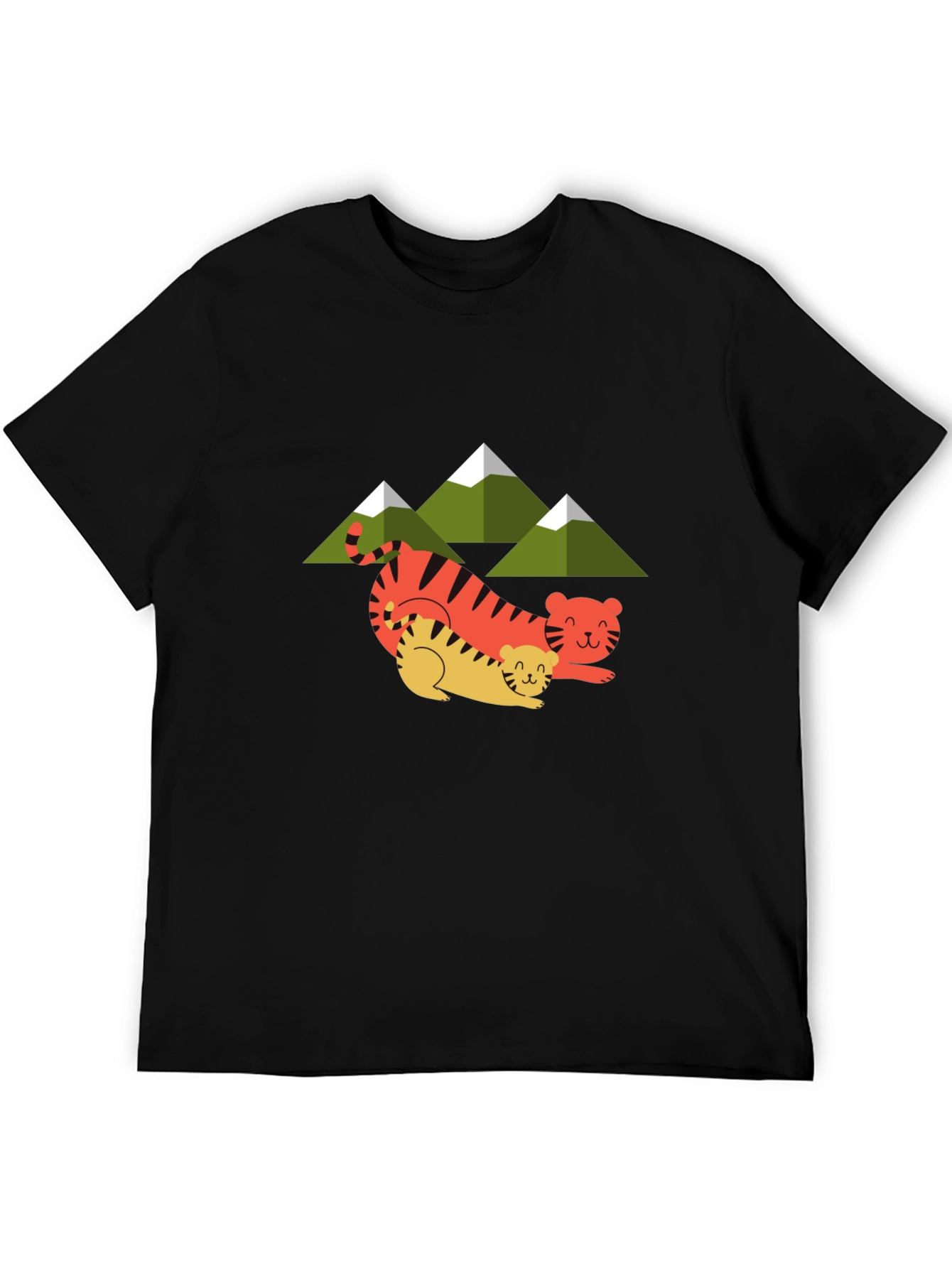 Cute Tiger Family Graphic Tee - Unisex Black T-Shirt