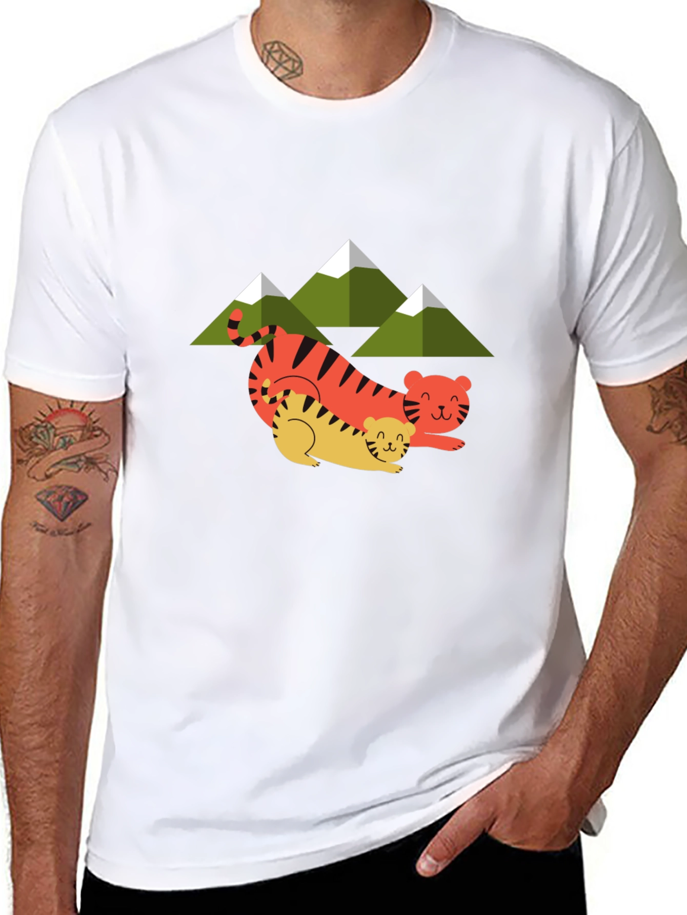 Cute Tiger Family Graphic Tee - Unisex Black T-Shirt