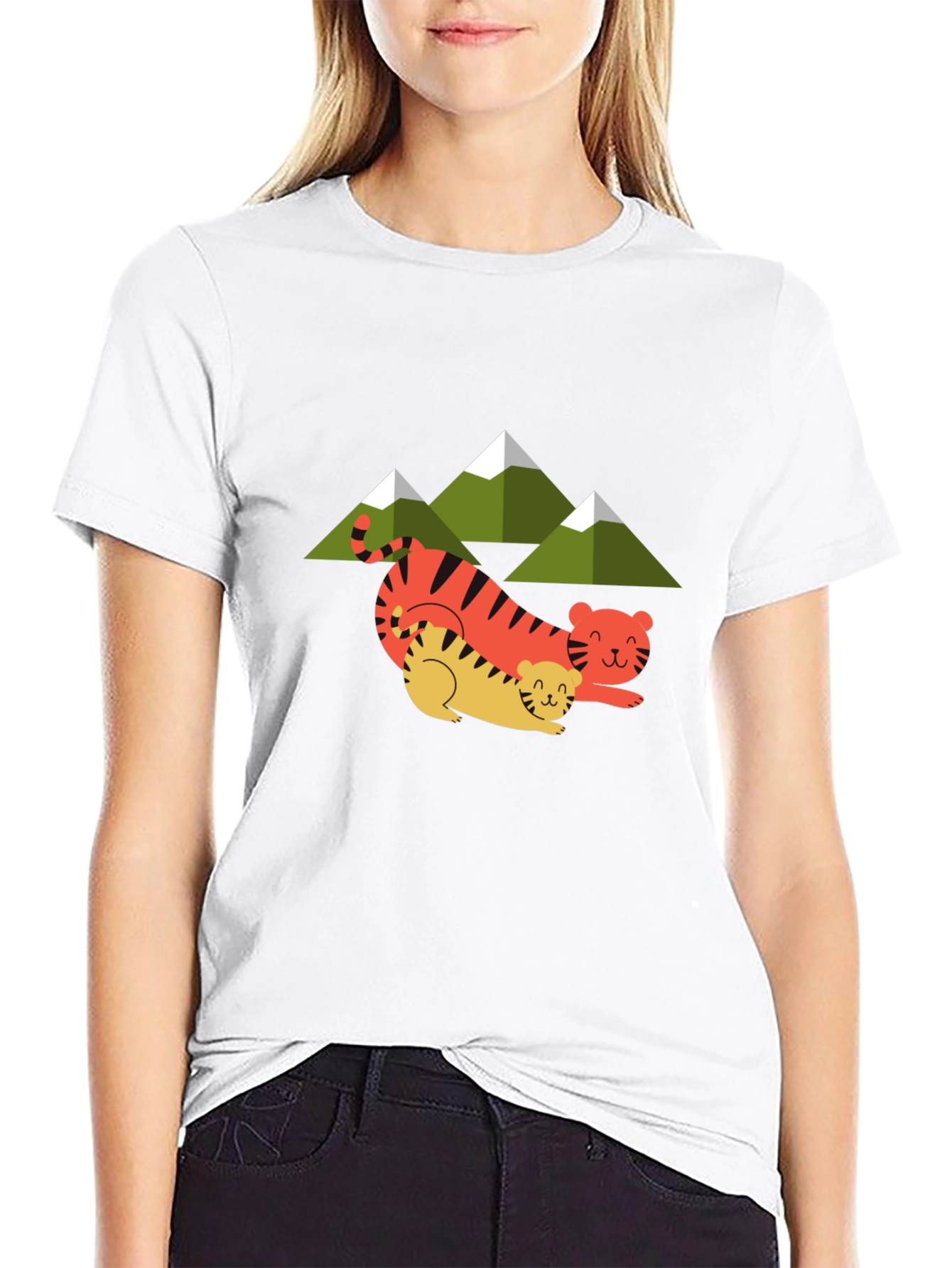 Cute Tiger Family Graphic Tee - Unisex Black T-Shirt