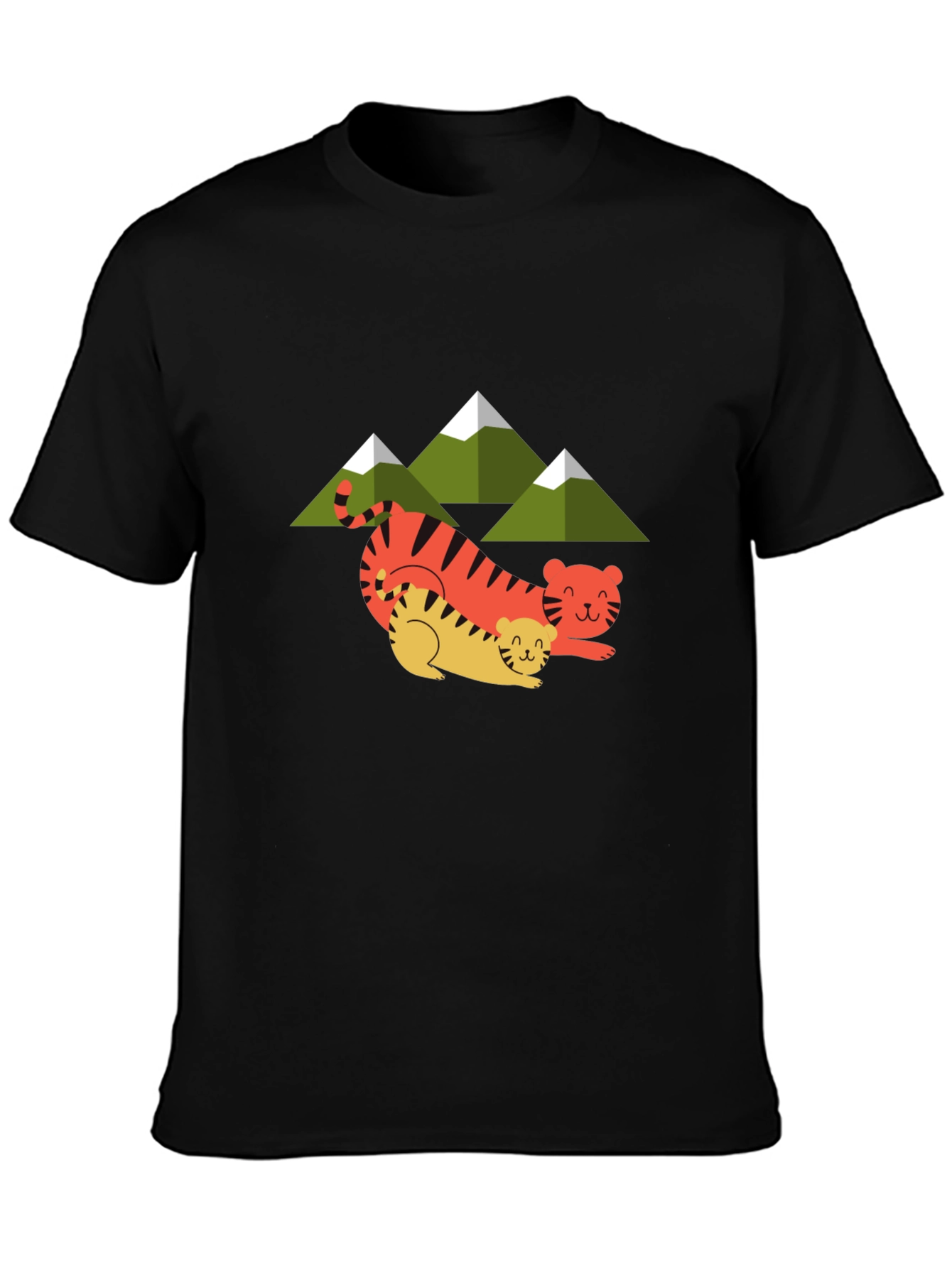 Cute Tiger Family Graphic Tee - Unisex Black T-Shirt