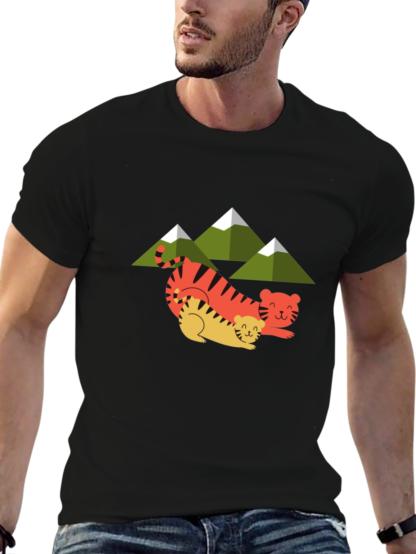Cute Tiger Family Graphic Tee - Unisex Black T-Shirt