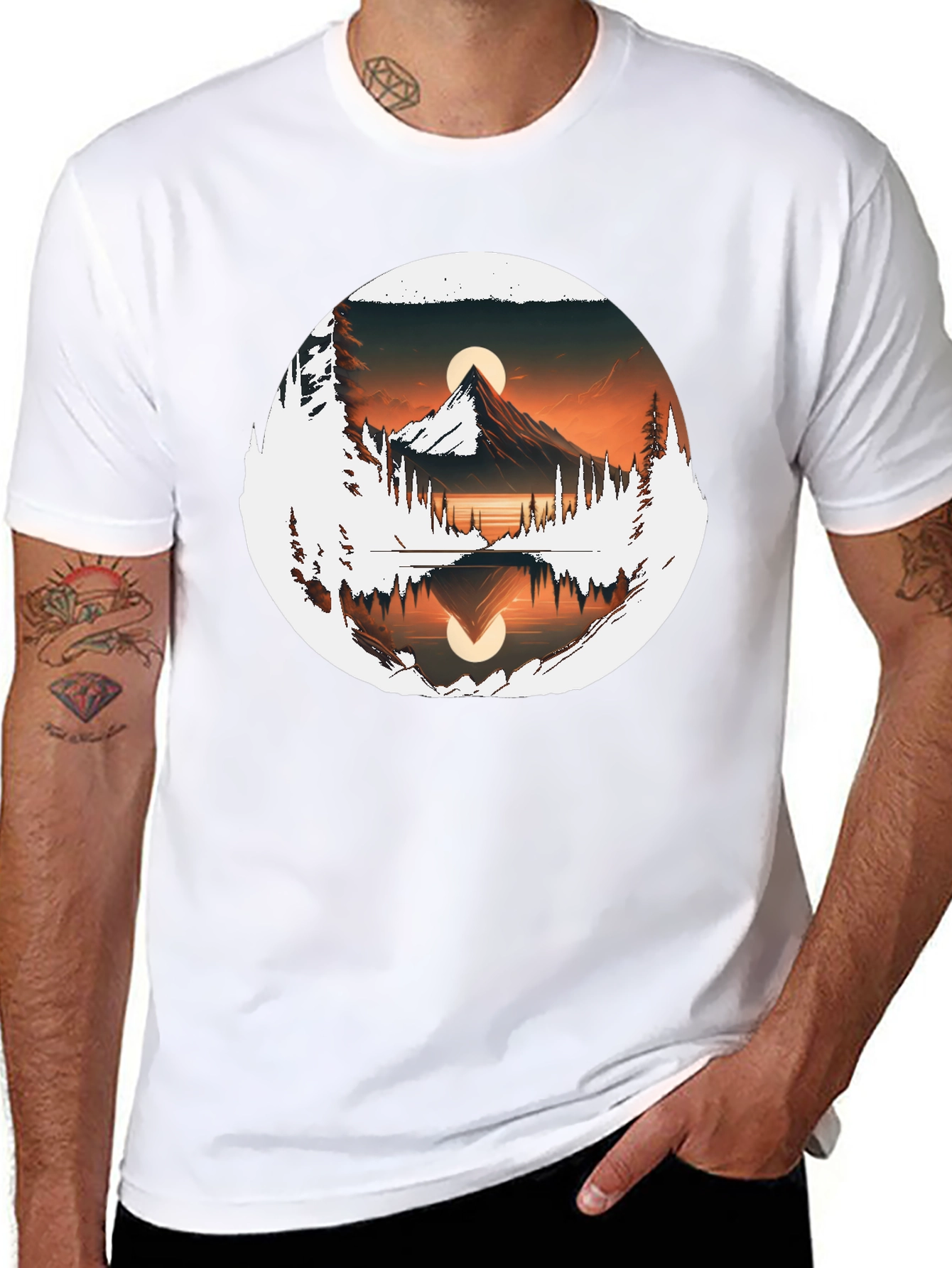 Nature Reflection Graphic Tee - Stylish Black T-Shirt
