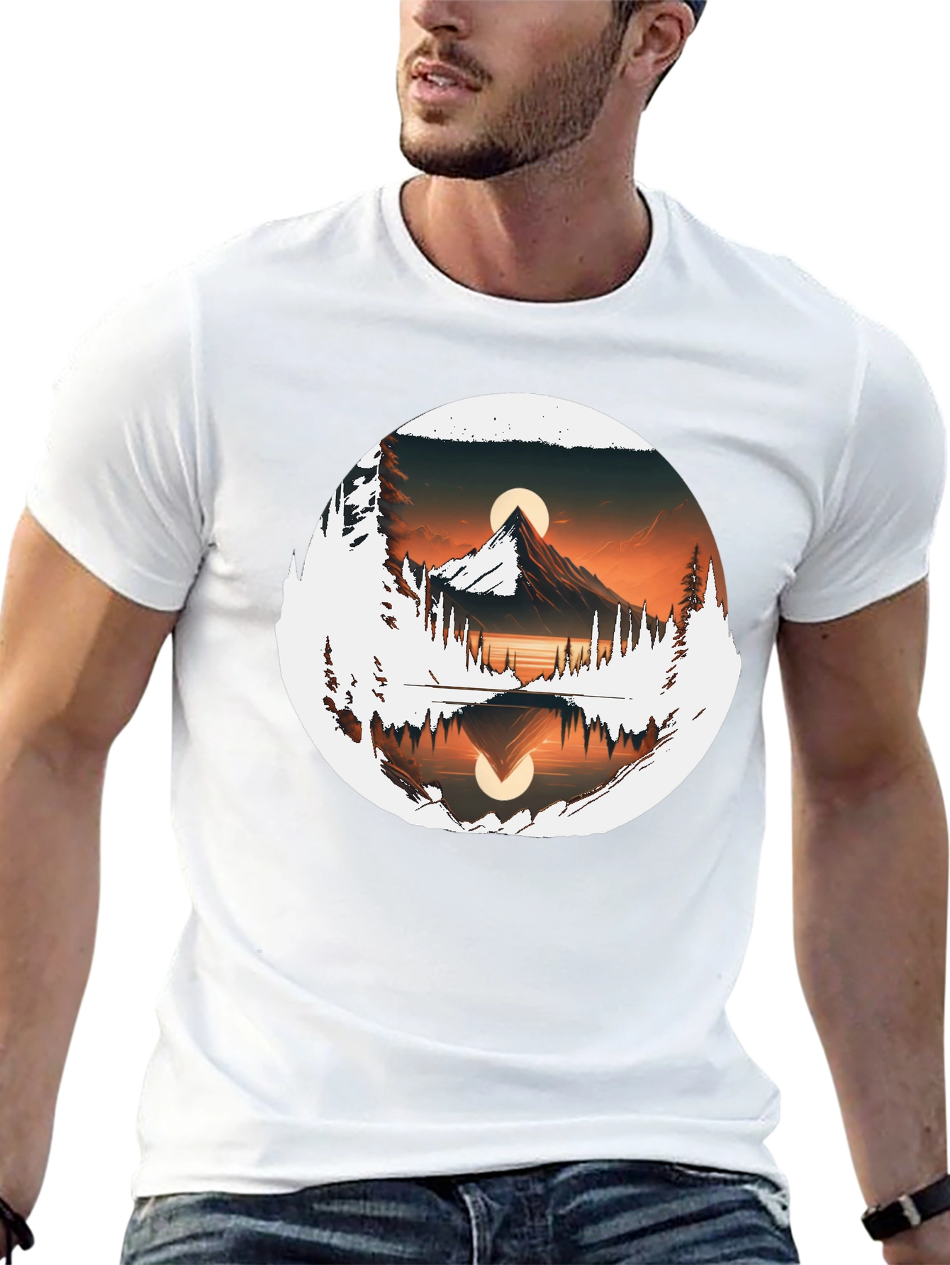 Nature Reflection Graphic Tee - Stylish Black T-Shirt