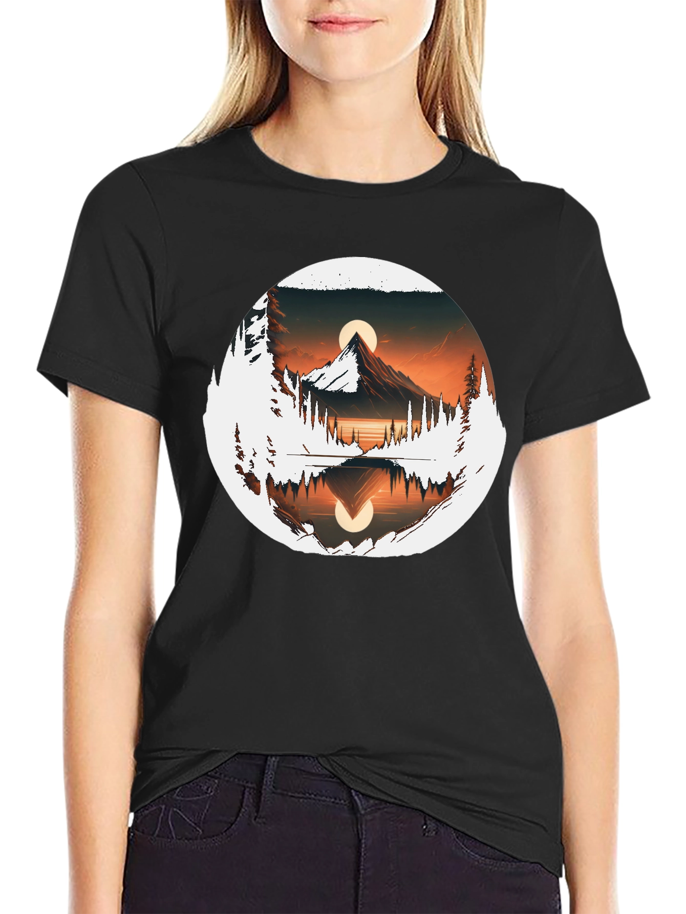 Nature Reflection Graphic Tee - Stylish Black T-Shirt