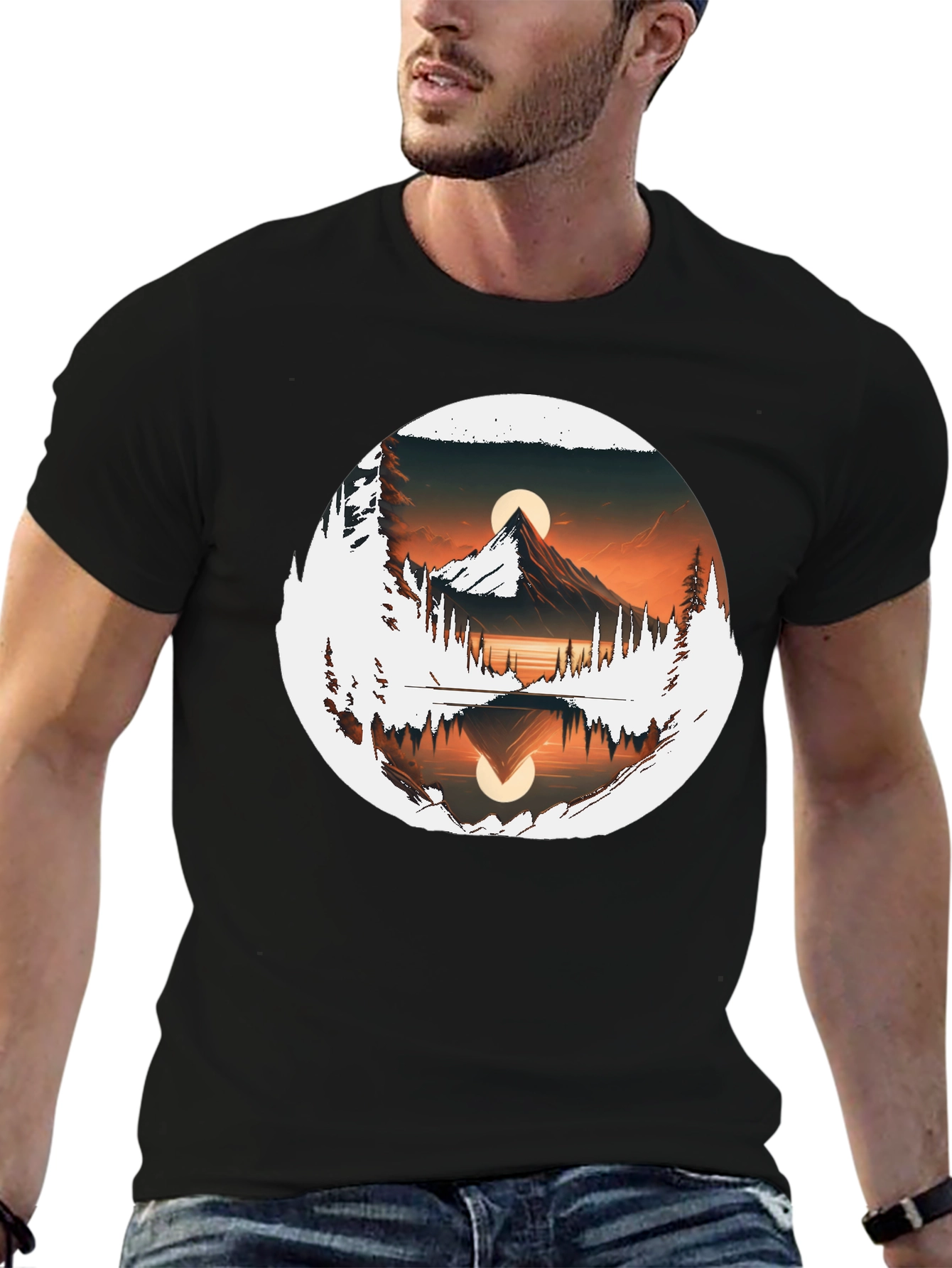 Nature Reflection Graphic Tee - Stylish Black T-Shirt