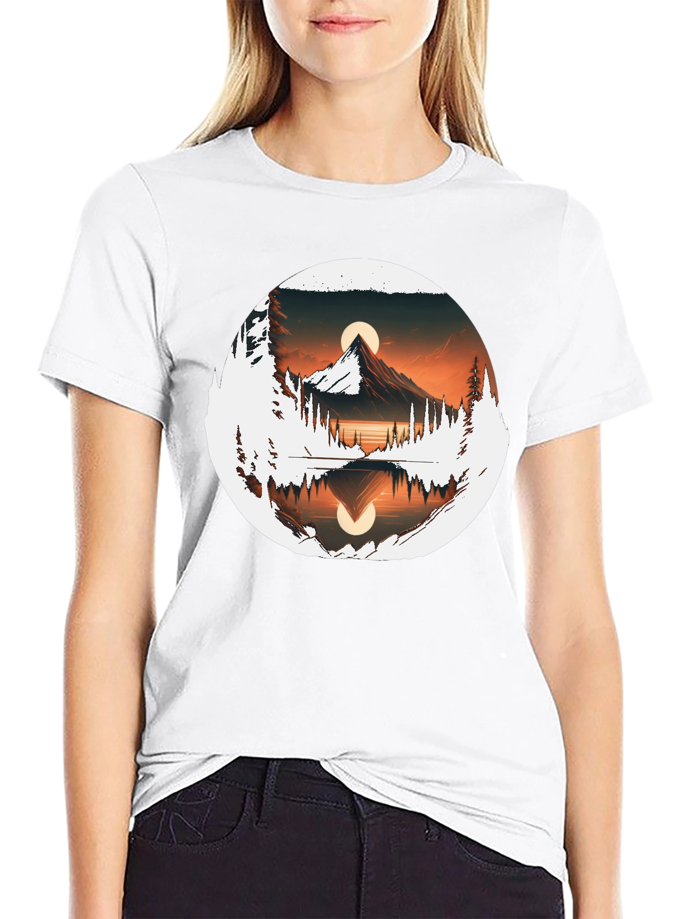 Nature Reflection Graphic Tee - Stylish Black T-Shirt