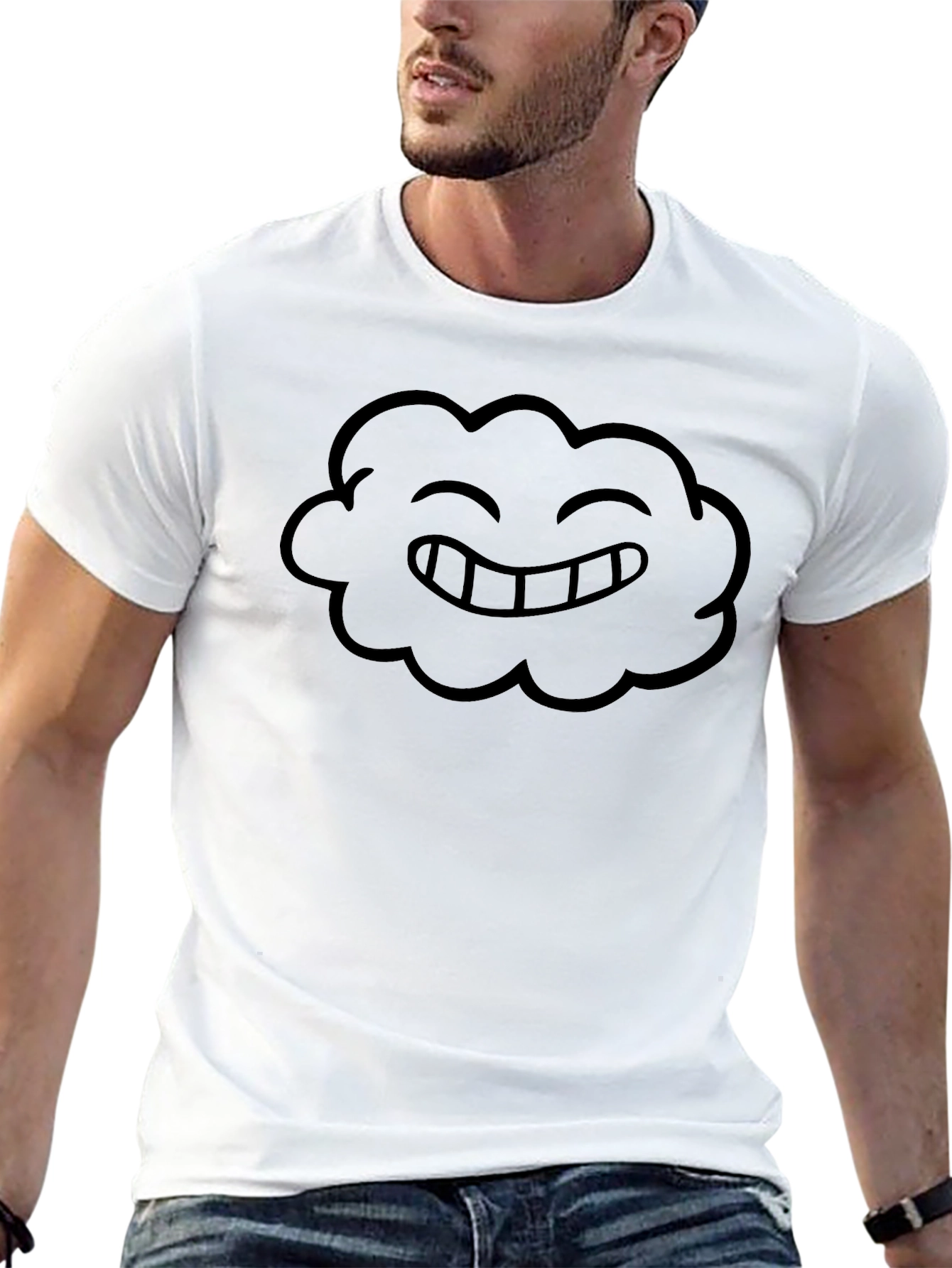 Smiling Cloud Graphic Tee - Black Cotton Casual Shirt