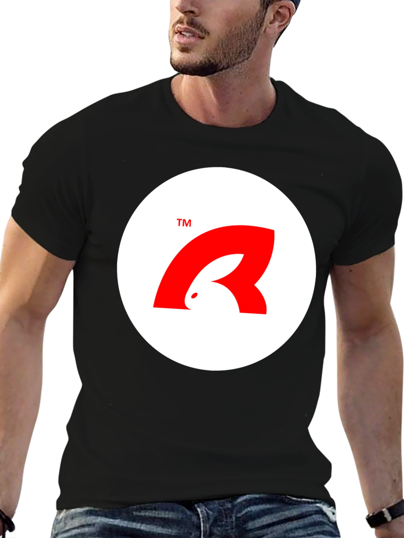 Stylish Black T-Shirt with Unique Bunny Logo