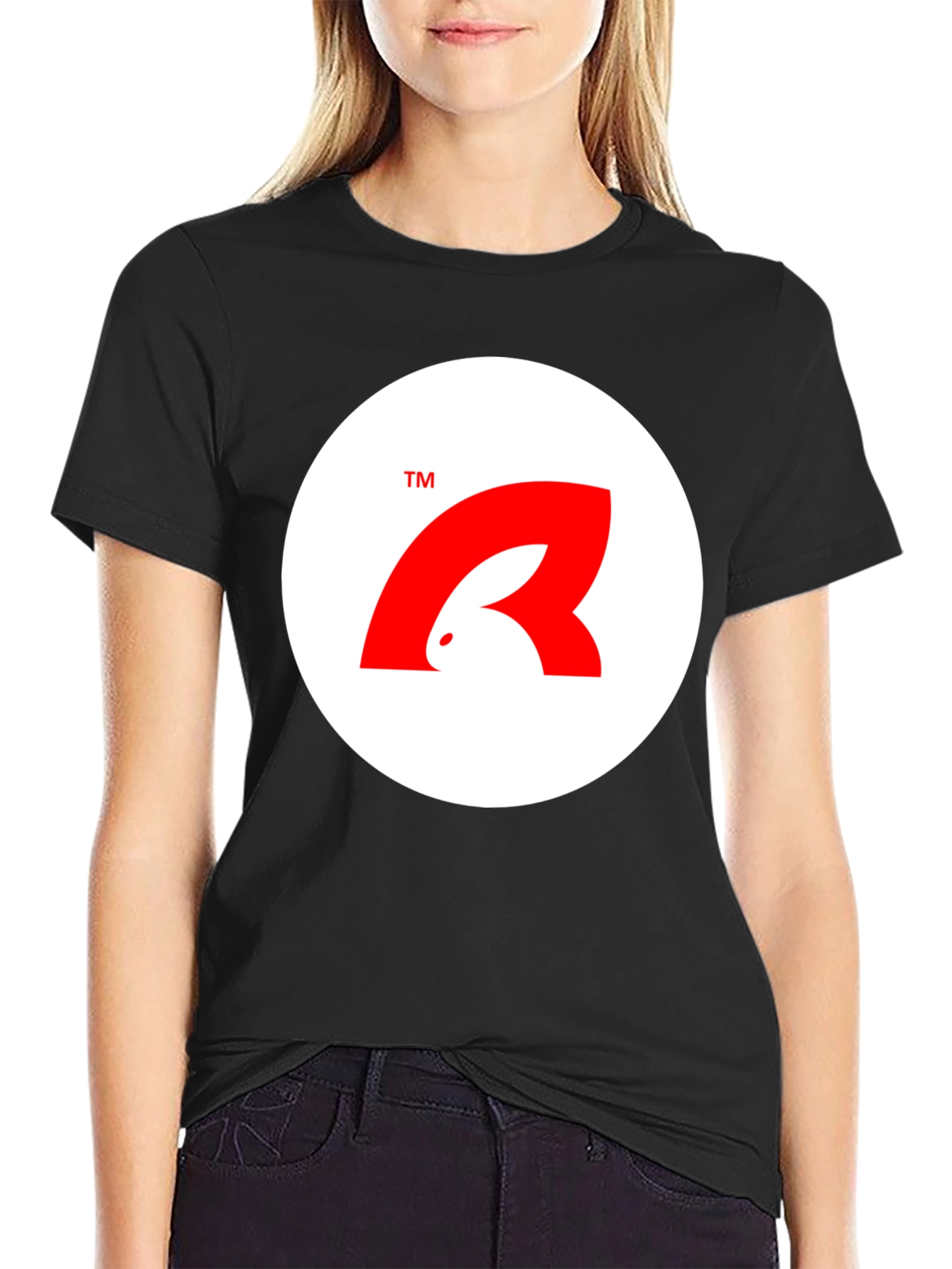 Stylish Black T-Shirt with Unique Bunny Logo