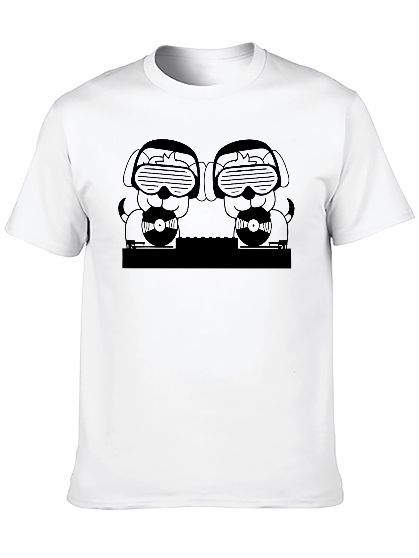 DJ Dogs Graphic Tee - Black Crew Neck T-Shirt