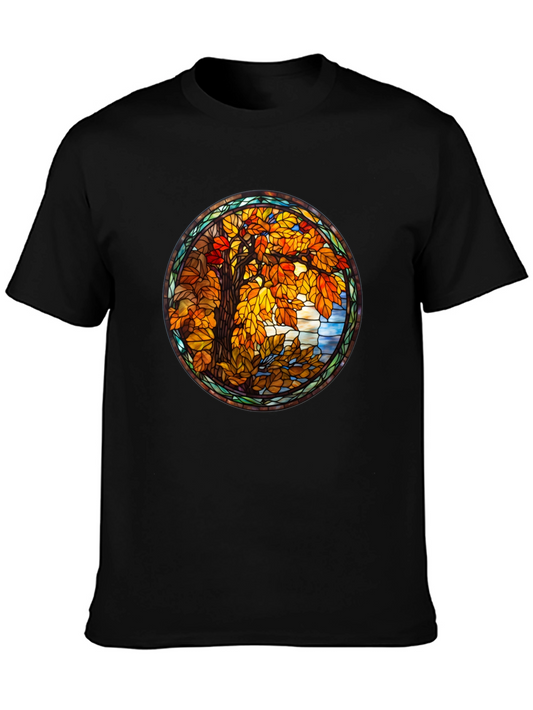 Autumn Tree Stained Glass Graphic Tee - Black