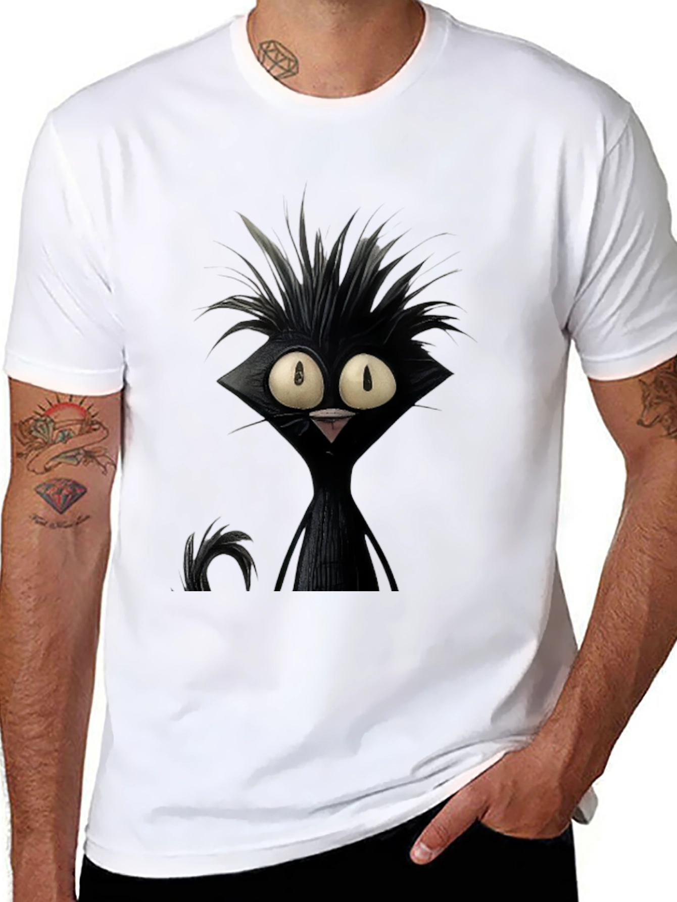 Crazy Cat Graphic Tee - Unisex Black T-Shirt