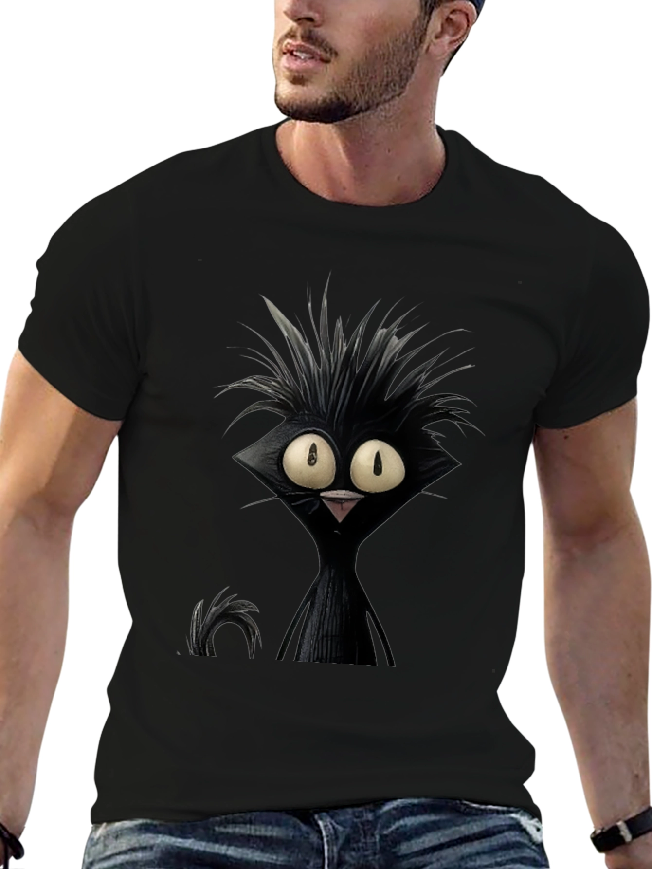 Crazy Cat Graphic Tee - Unisex Black T-Shirt