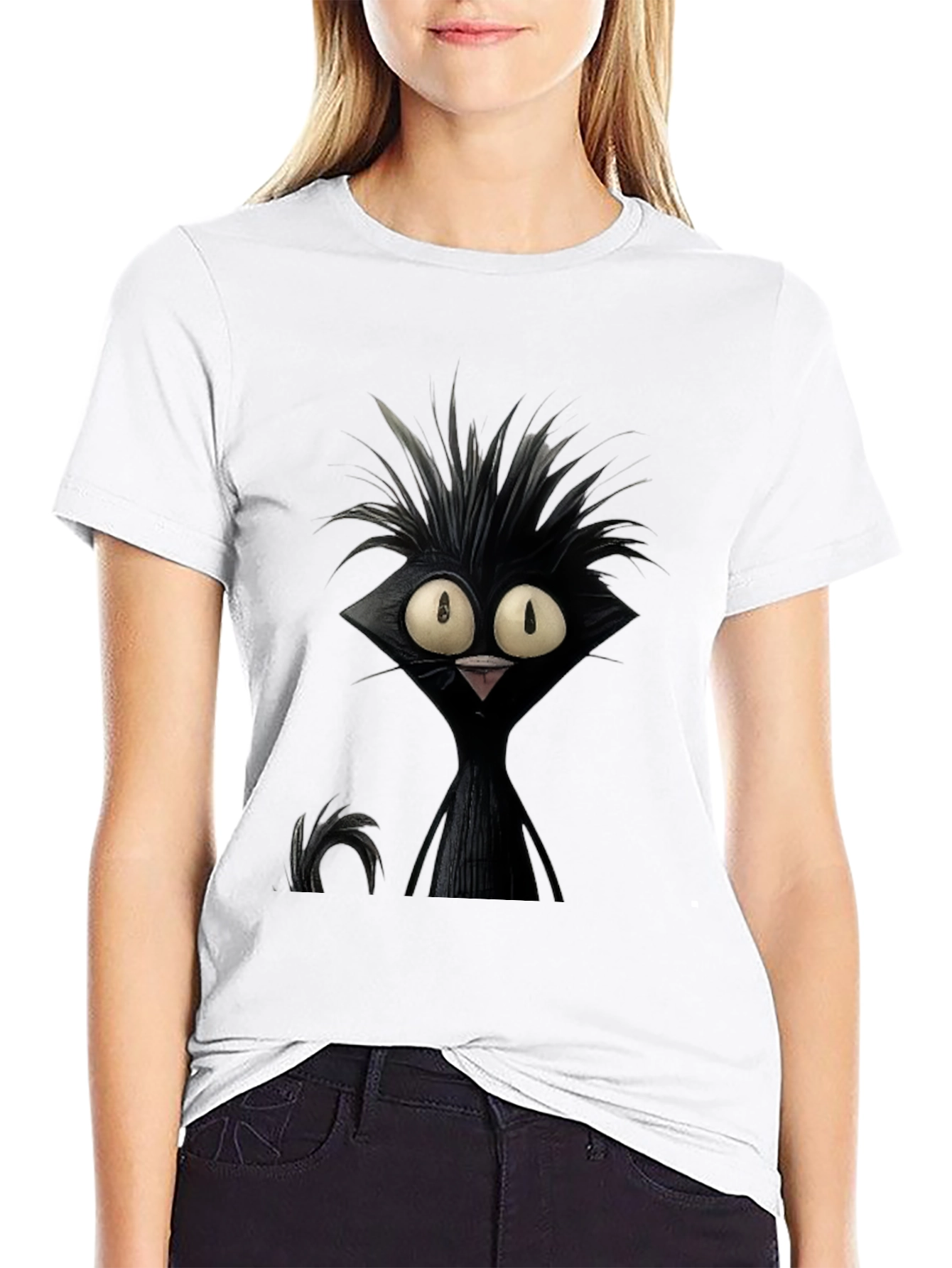 Crazy Cat Graphic Tee - Unisex Black T-Shirt