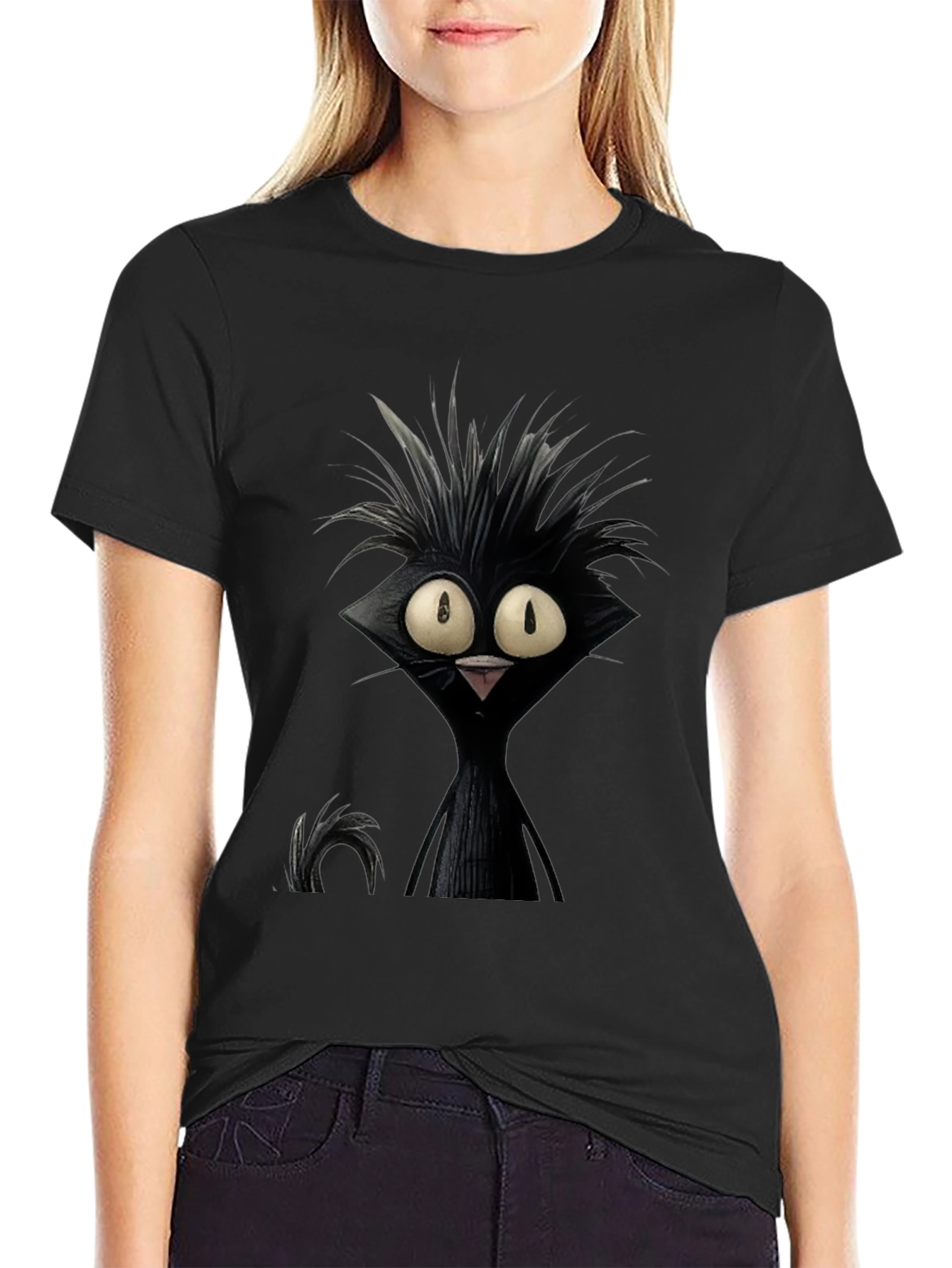 Crazy Cat Graphic Tee - Unisex Black T-Shirt