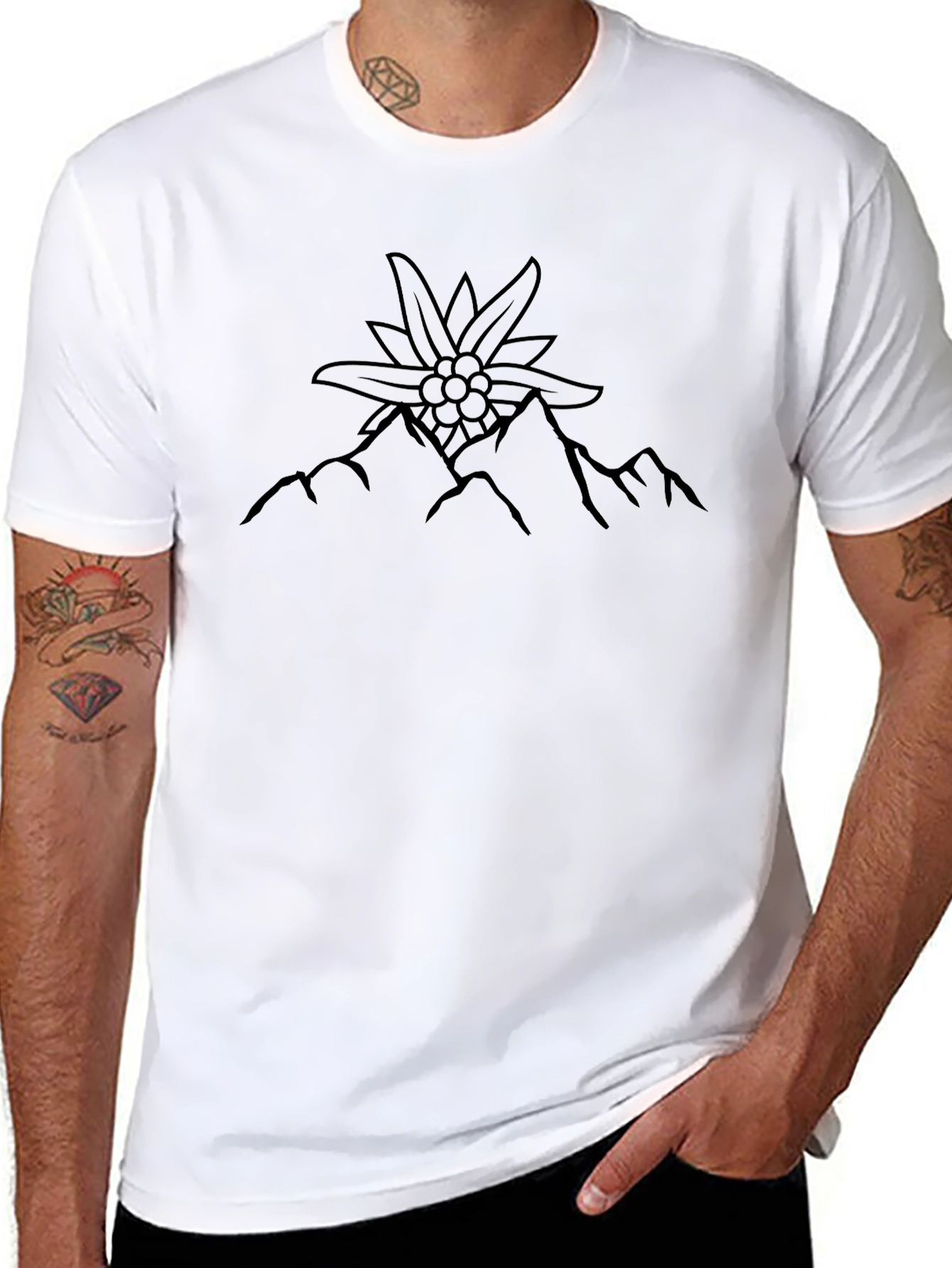 Edelweiss Mountain Graphic Tee - Black Cotton T-Shirt