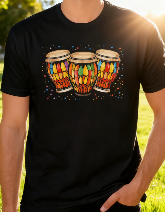Colorful Percussion Graphic Tee for Music Enthusiasts