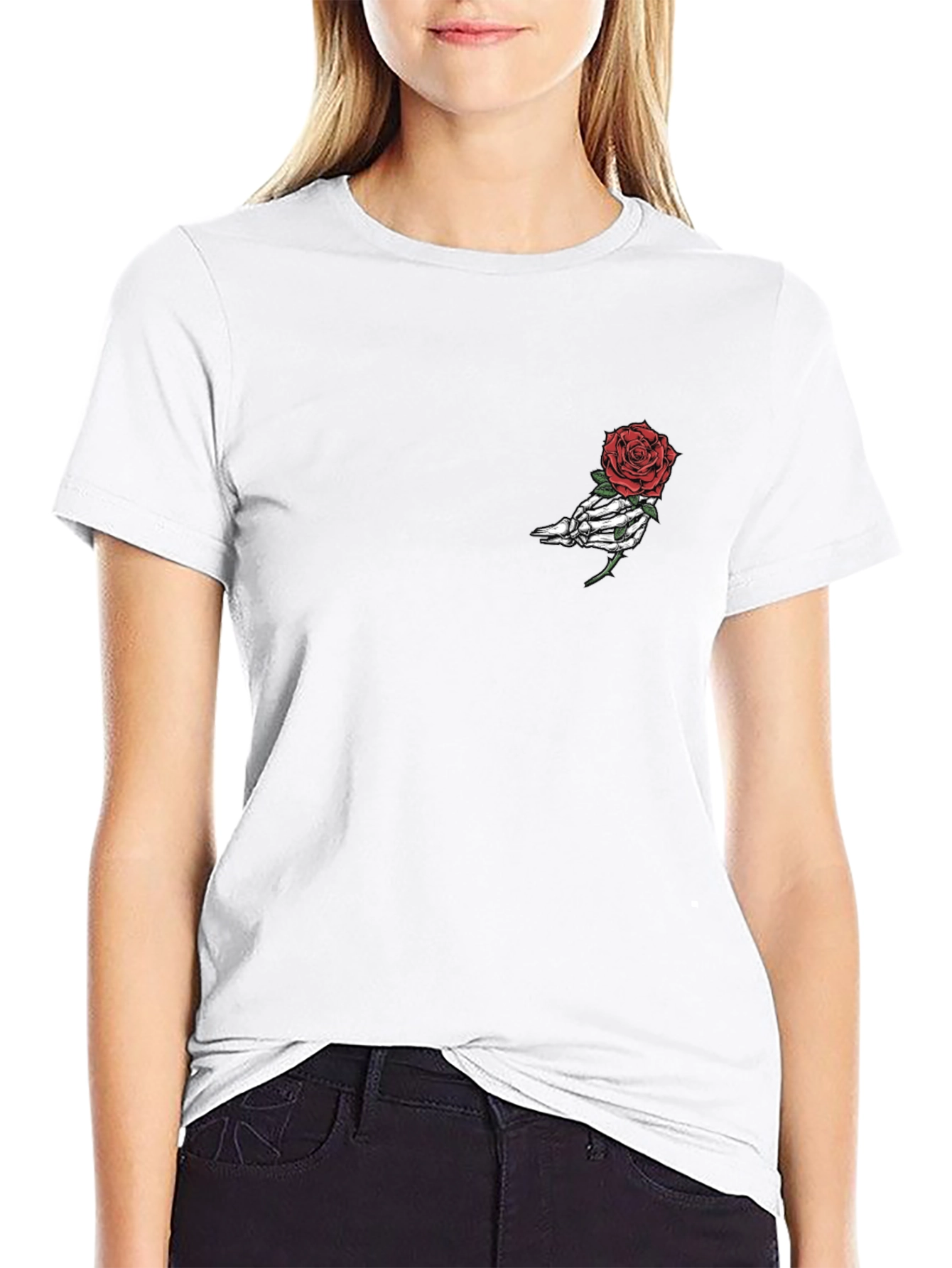 Skeleton Hand Rose Graphic Tee - Black