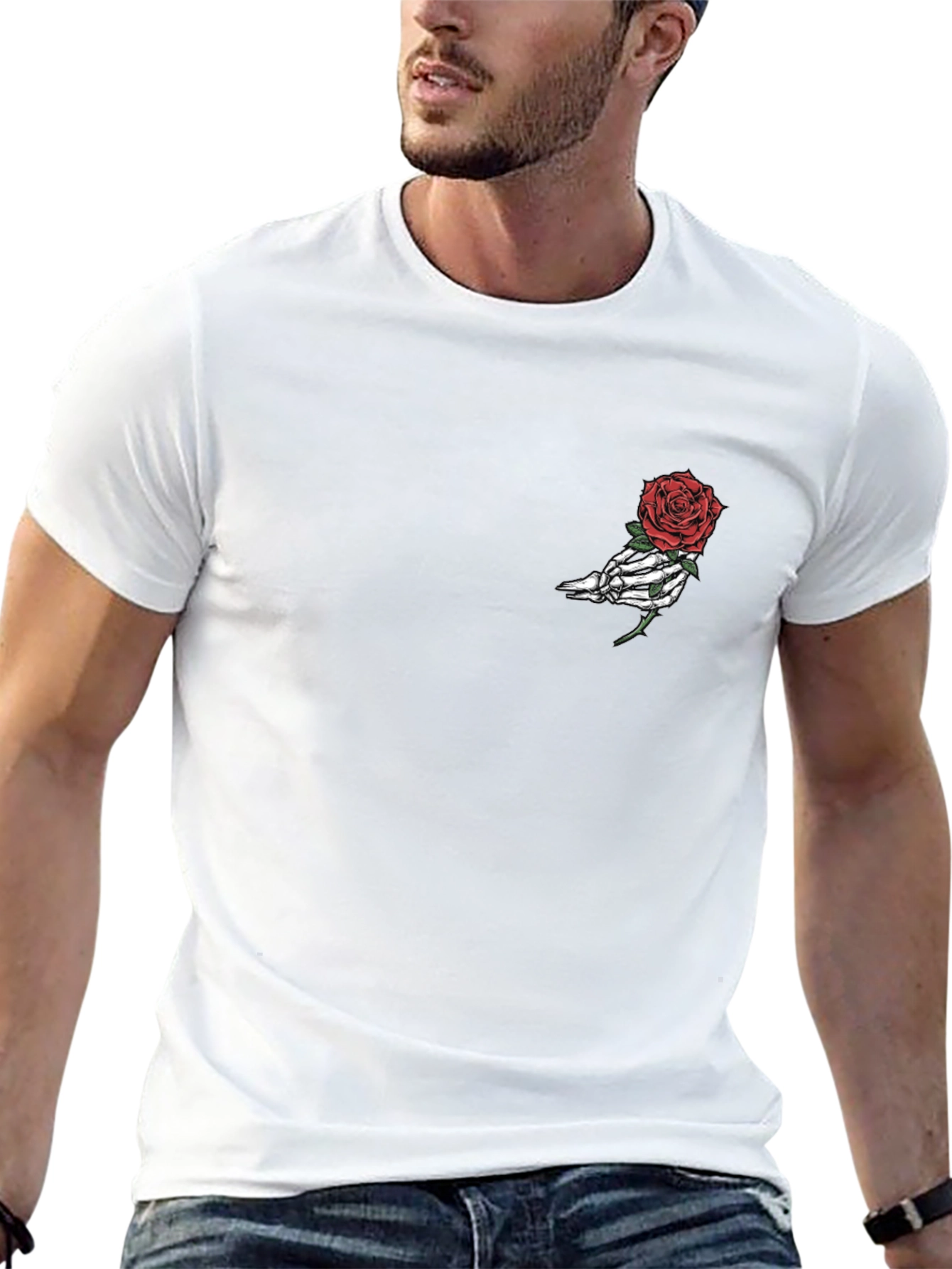 Skeleton Hand Rose Graphic Tee - Black