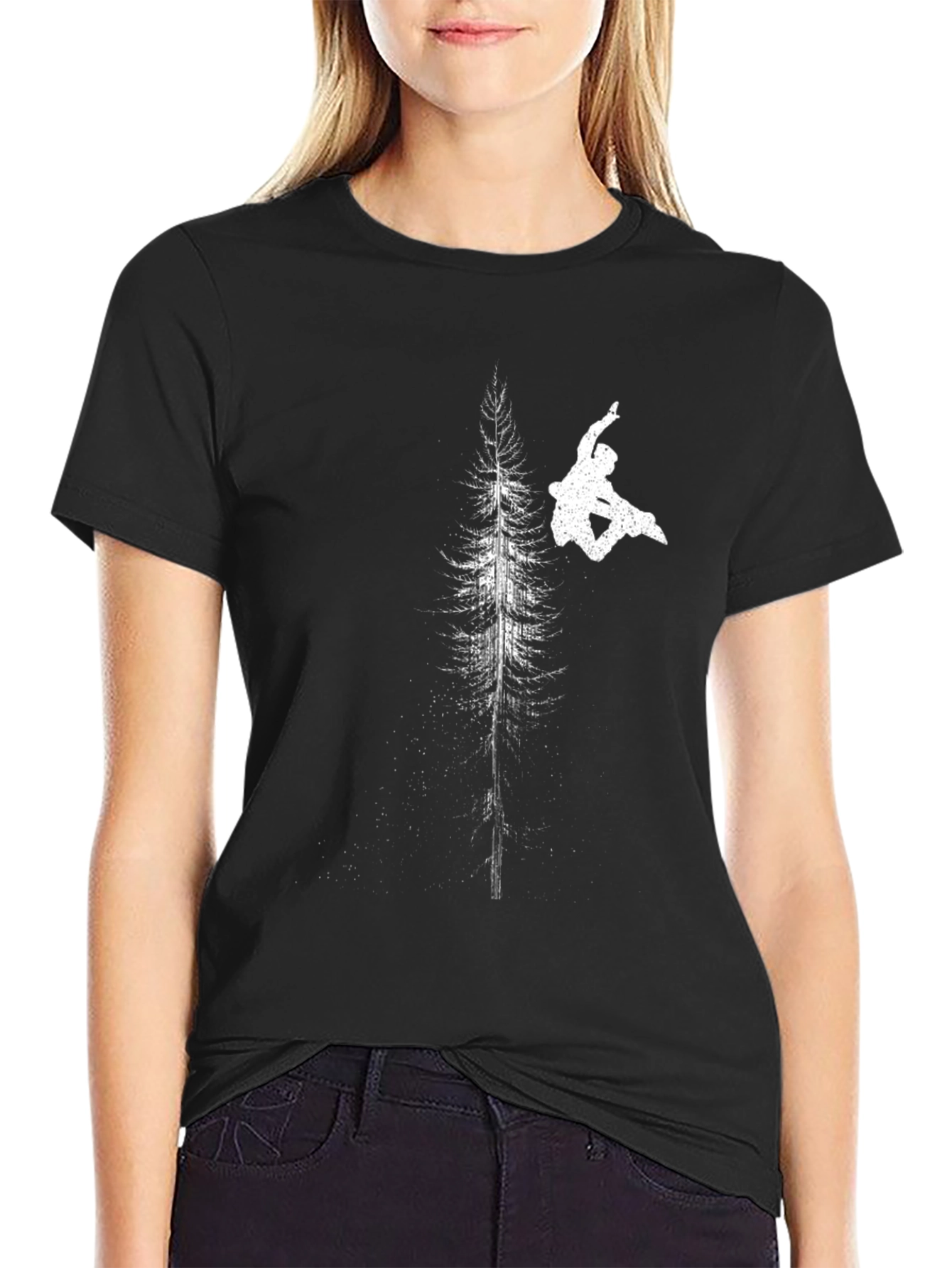 Snowboarder Tree Graphic Black T-Shirt