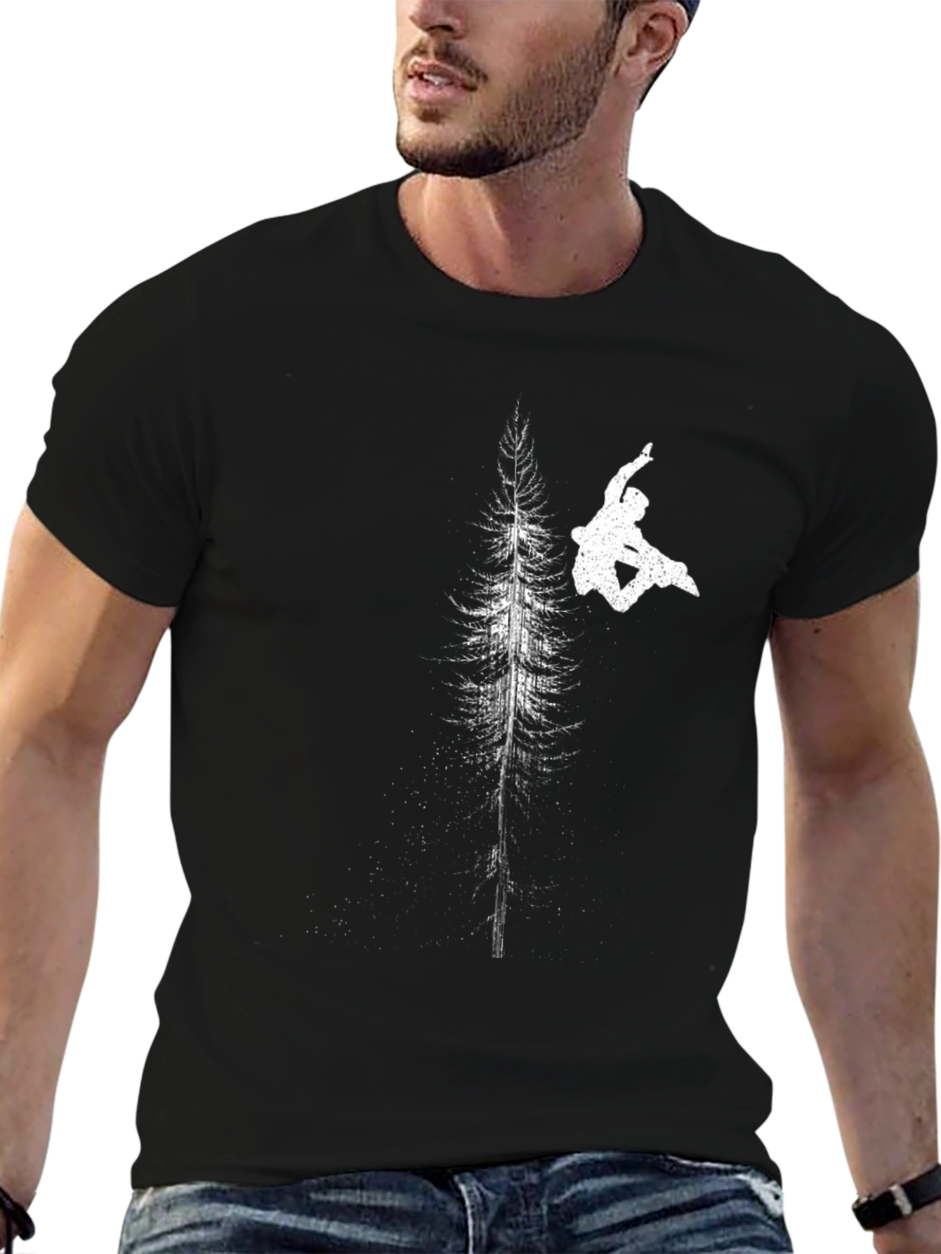Snowboarder Tree Graphic Black T-Shirt
