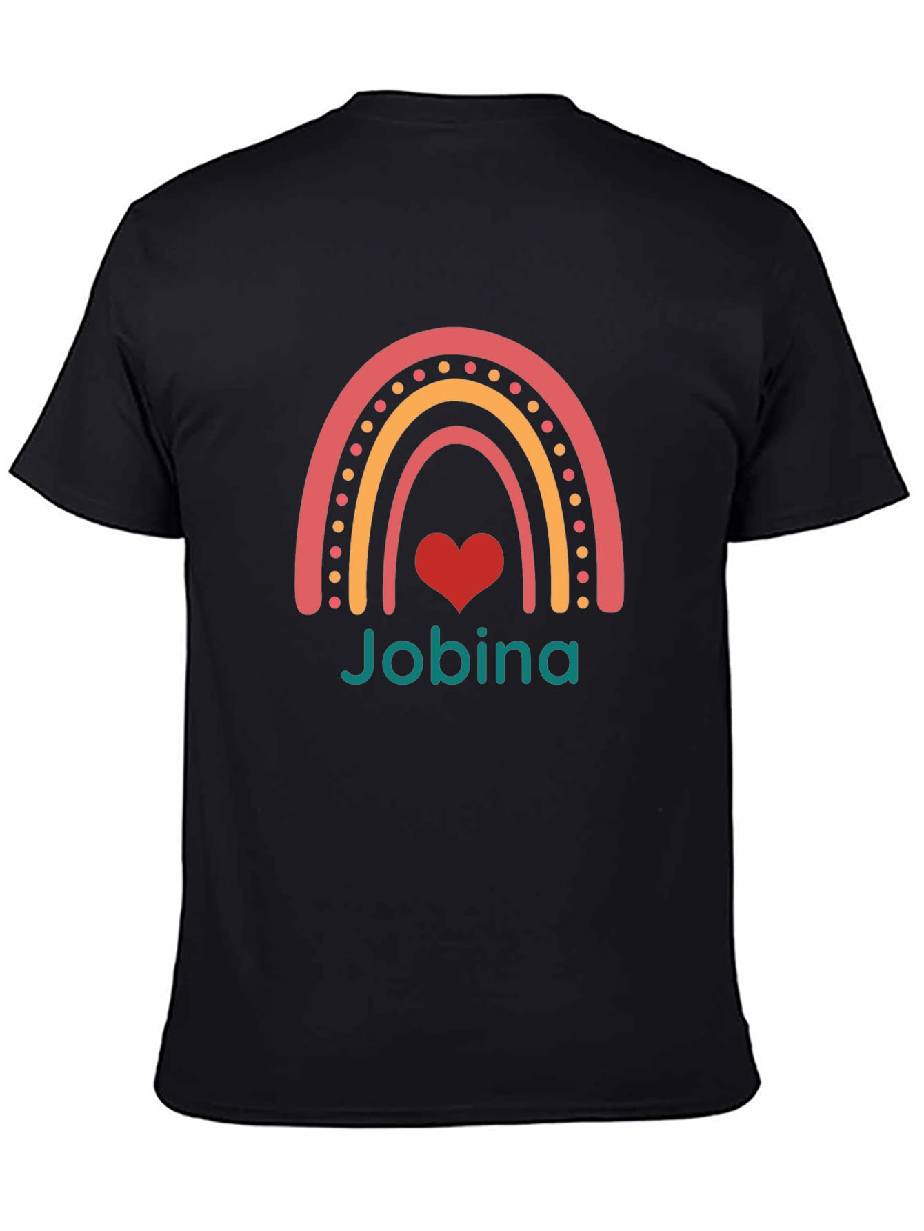 Jobina Rainbow Heart Custom Black T-Shirt