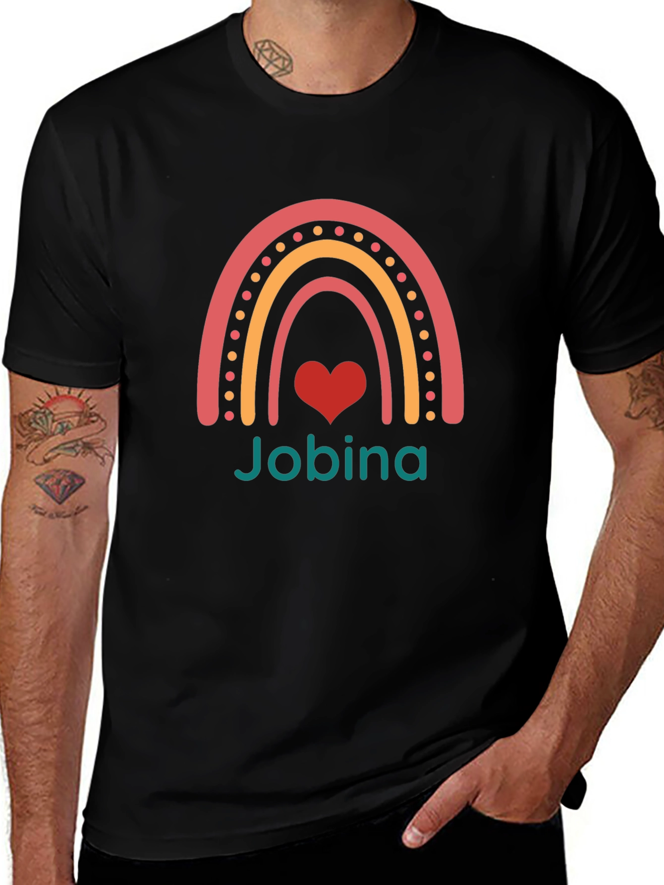 Jobina Rainbow Heart Custom Black T-Shirt