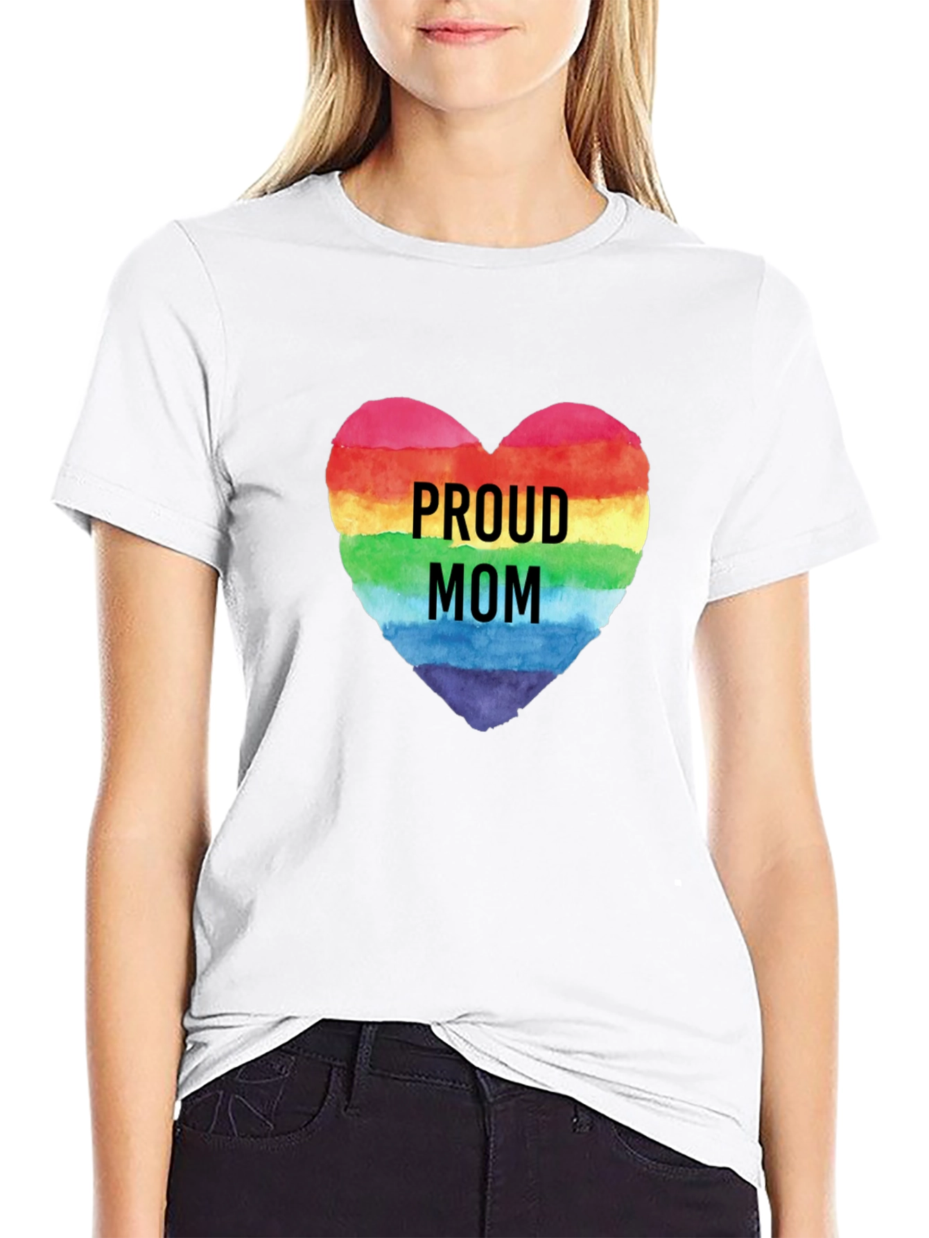 Proud Mom Rainbow Heart Graphic Tee