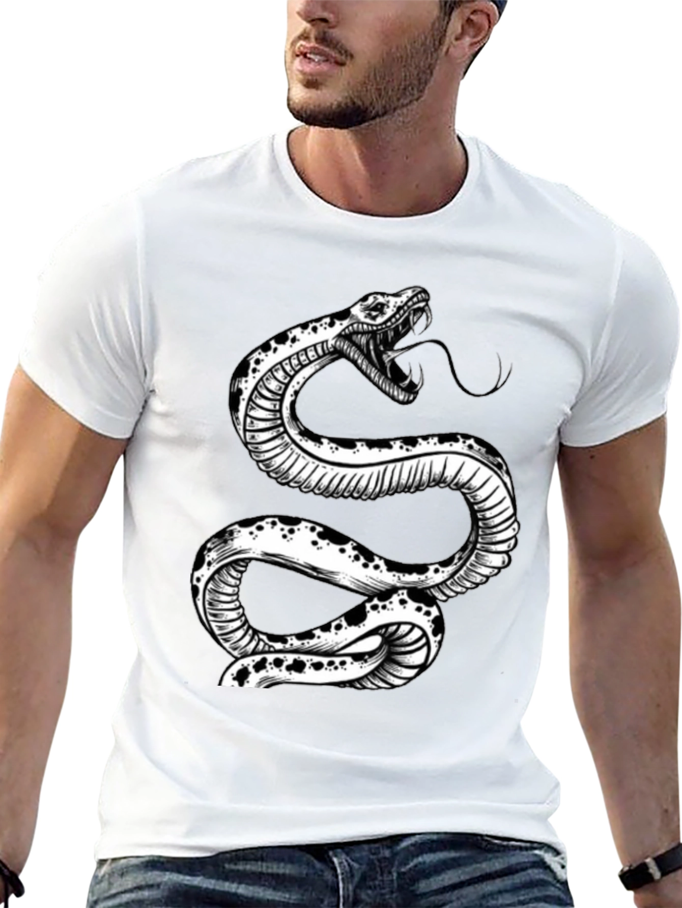 Snake Graphic Tee - Black Cotton T-Shirt
